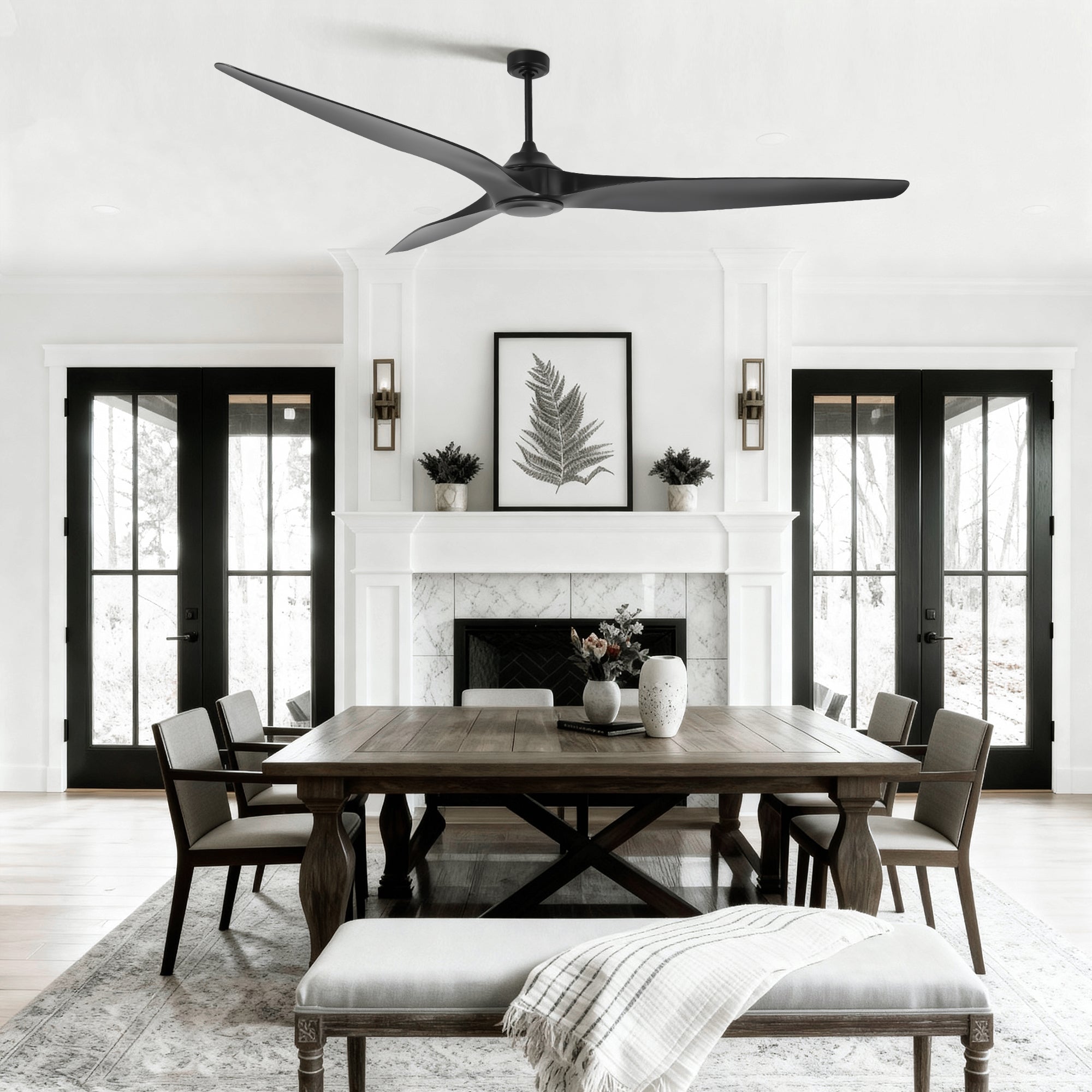 100 Inch Simon Black IP44 Outdoor Downrod Mount Ceiling Fan with Remote Control