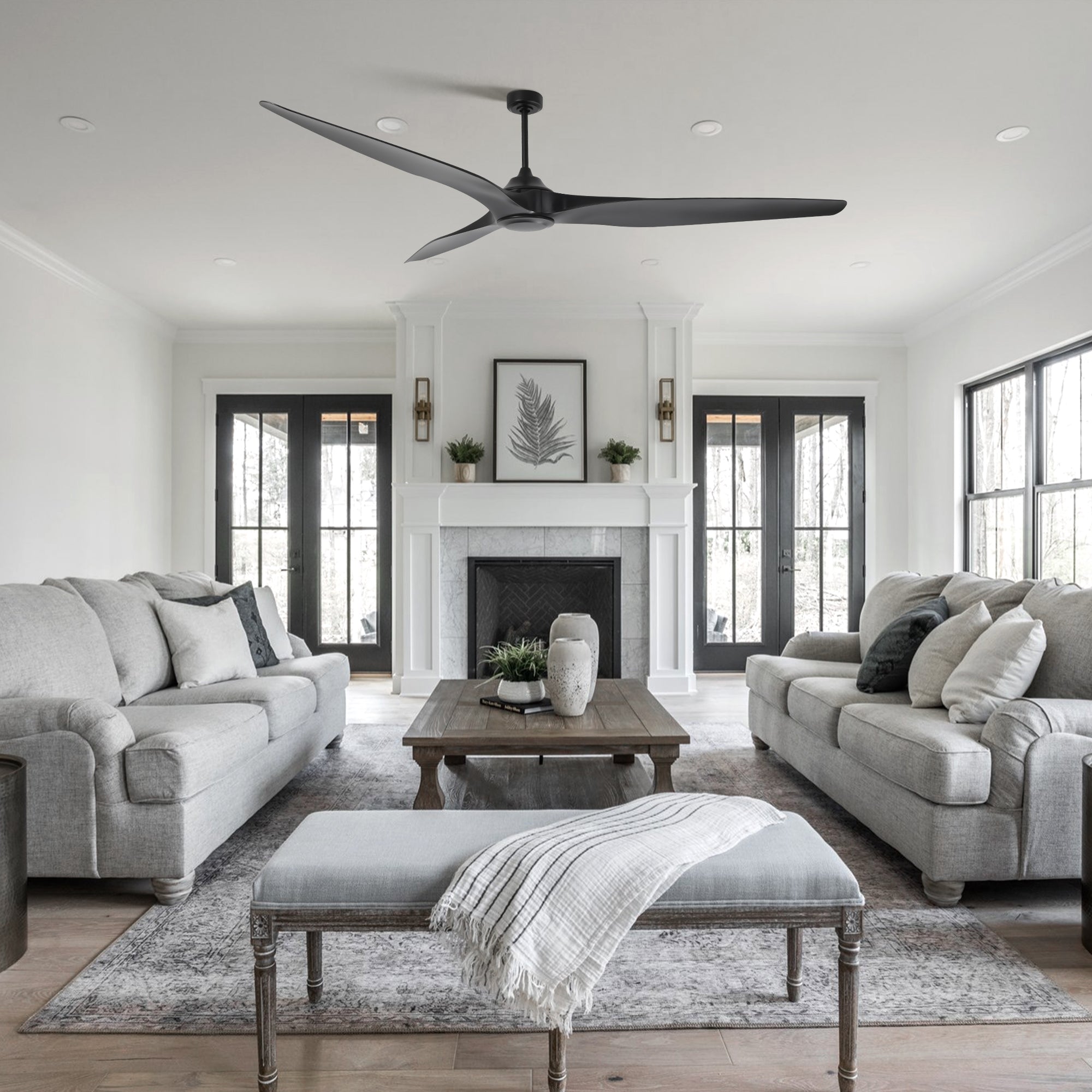 100 Inch Simon Black IP44 Outdoor Downrod Mount Ceiling Fan with Remote Control