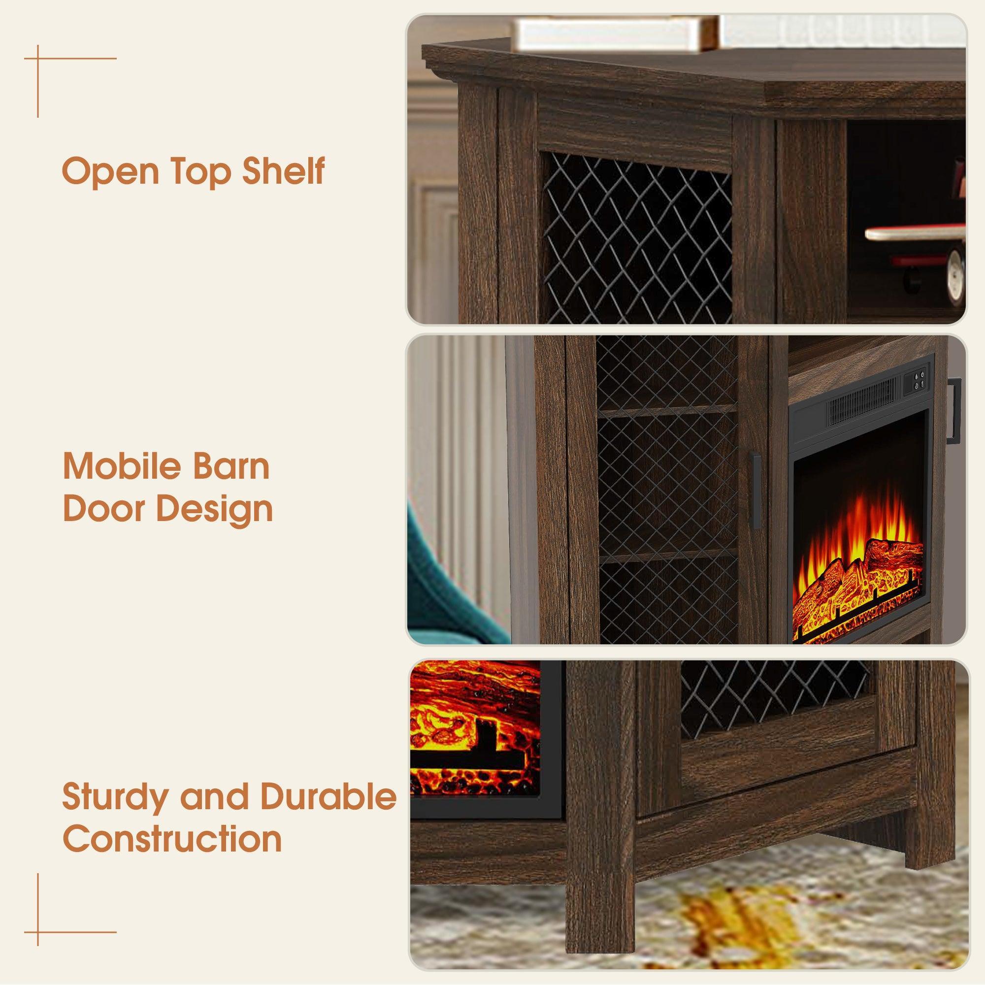 45" Corner Electric Fireplace TV Stands Console Table with 2 Metal Mesh Doors