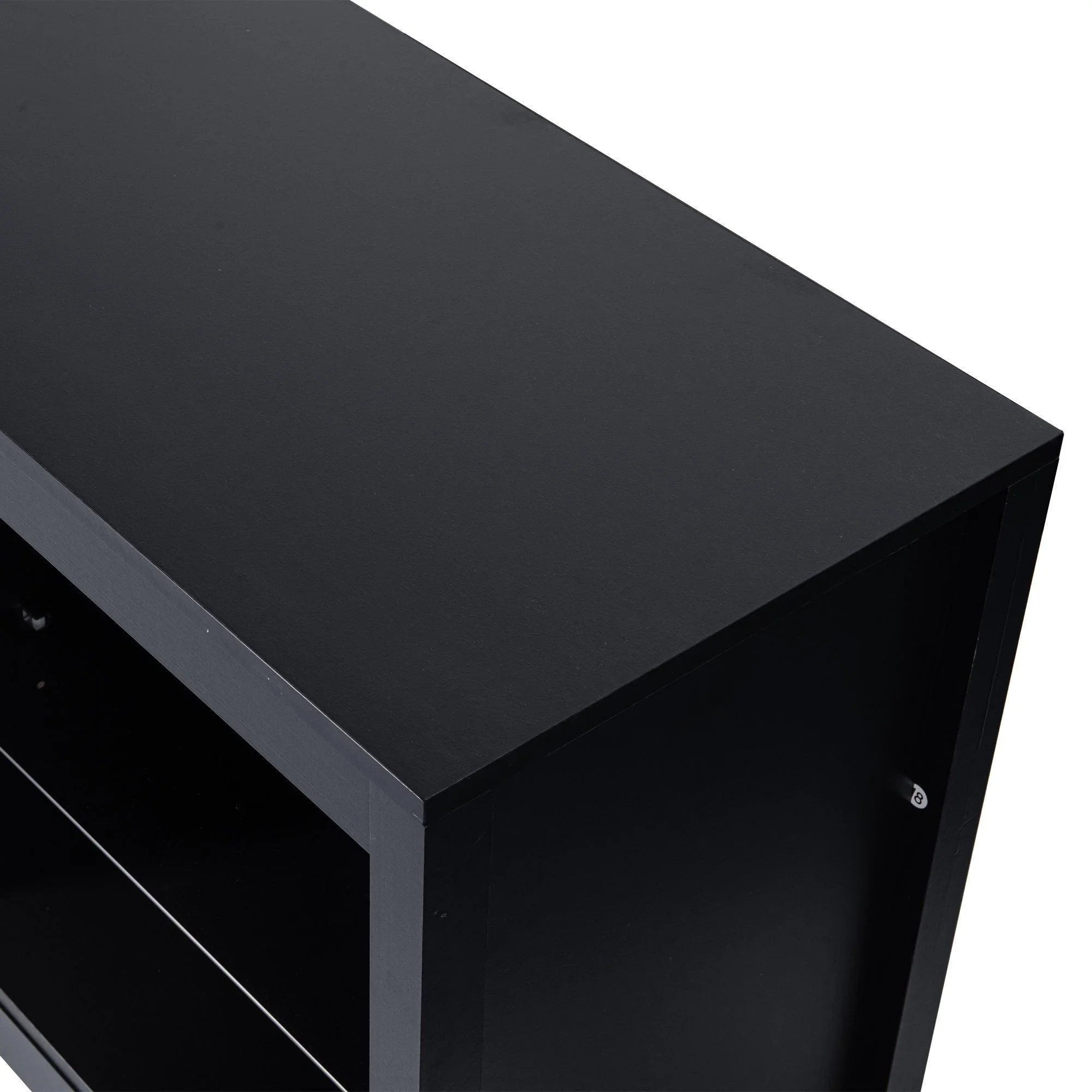 Centro de entretenimiento moderno con soporte para TV LED de 66" y estantes de vidrio para sala de estar