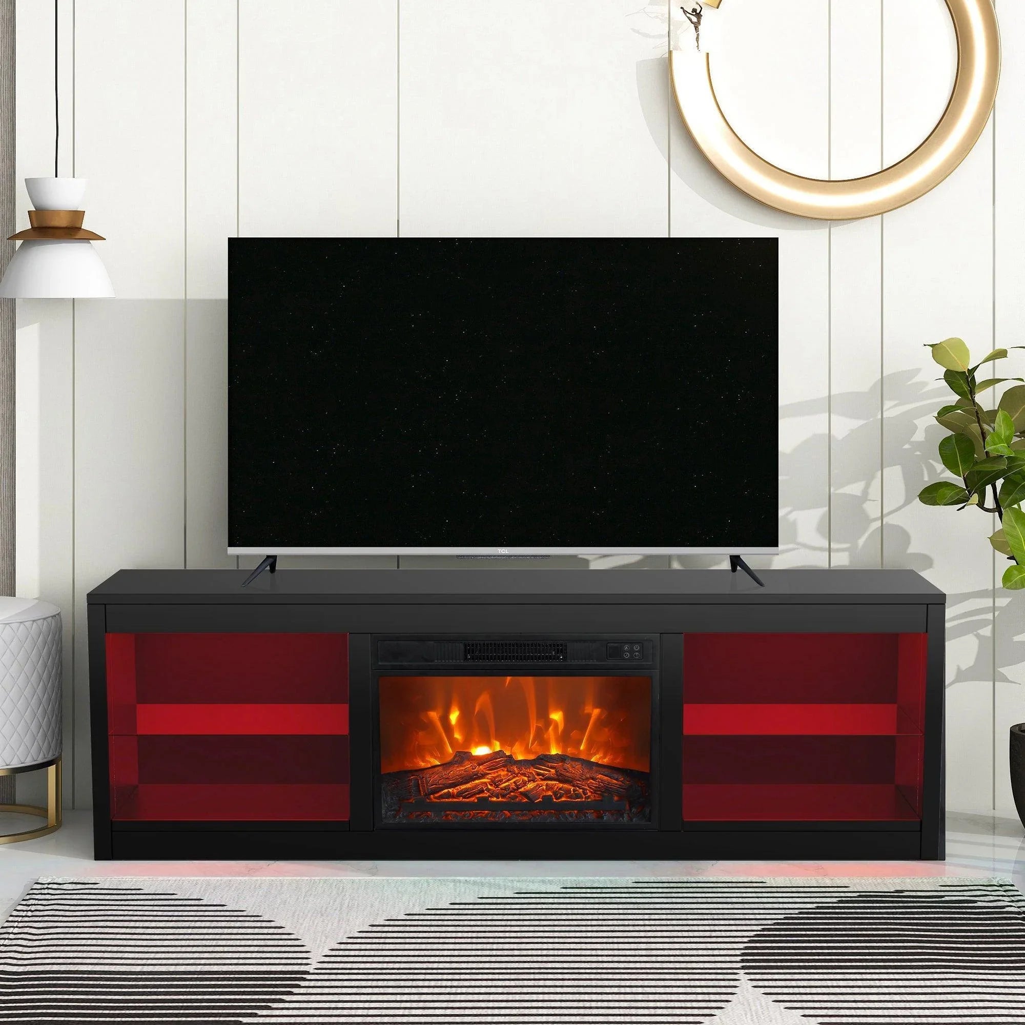 Moderno mueble para TV LED de 66" con chimenea eléctrica de 23" para sala de estar
