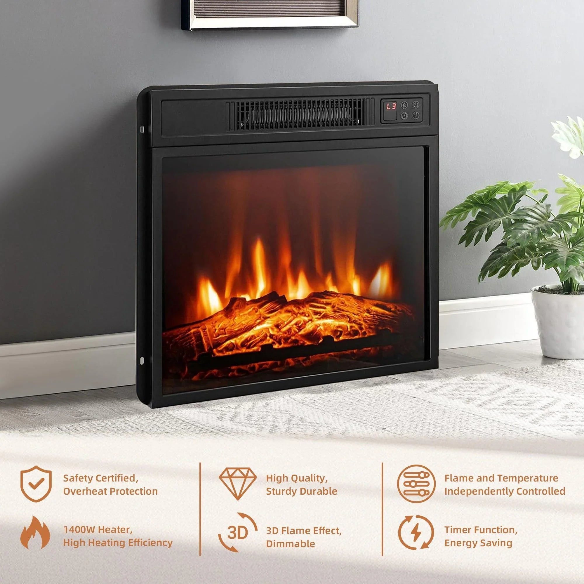 Moderno mueble para TV LED de 66" con chimenea eléctrica de 23" para sala de estar