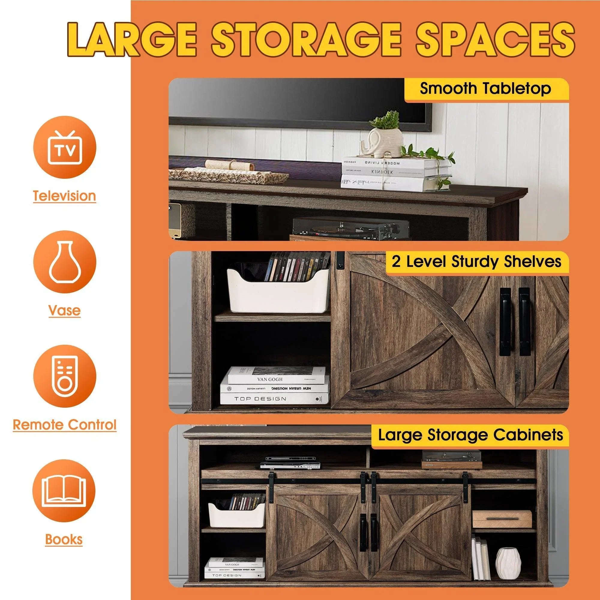 Mueble de TV estilo granja de 68" con chimenea eléctrica con abertura de inserción de 23"