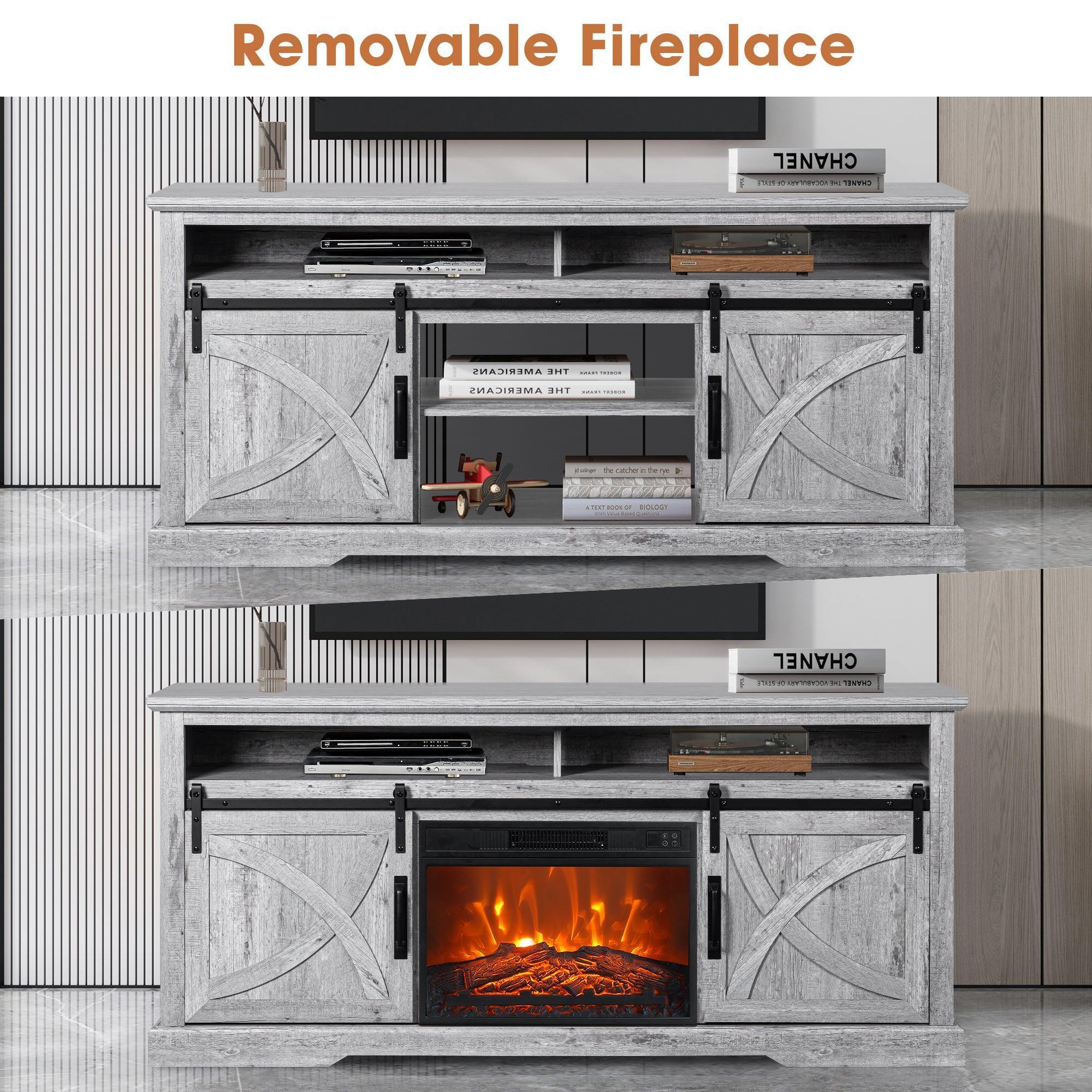 Mueble de TV estilo granja de 68" con chimenea eléctrica con abertura de inserción de 23"