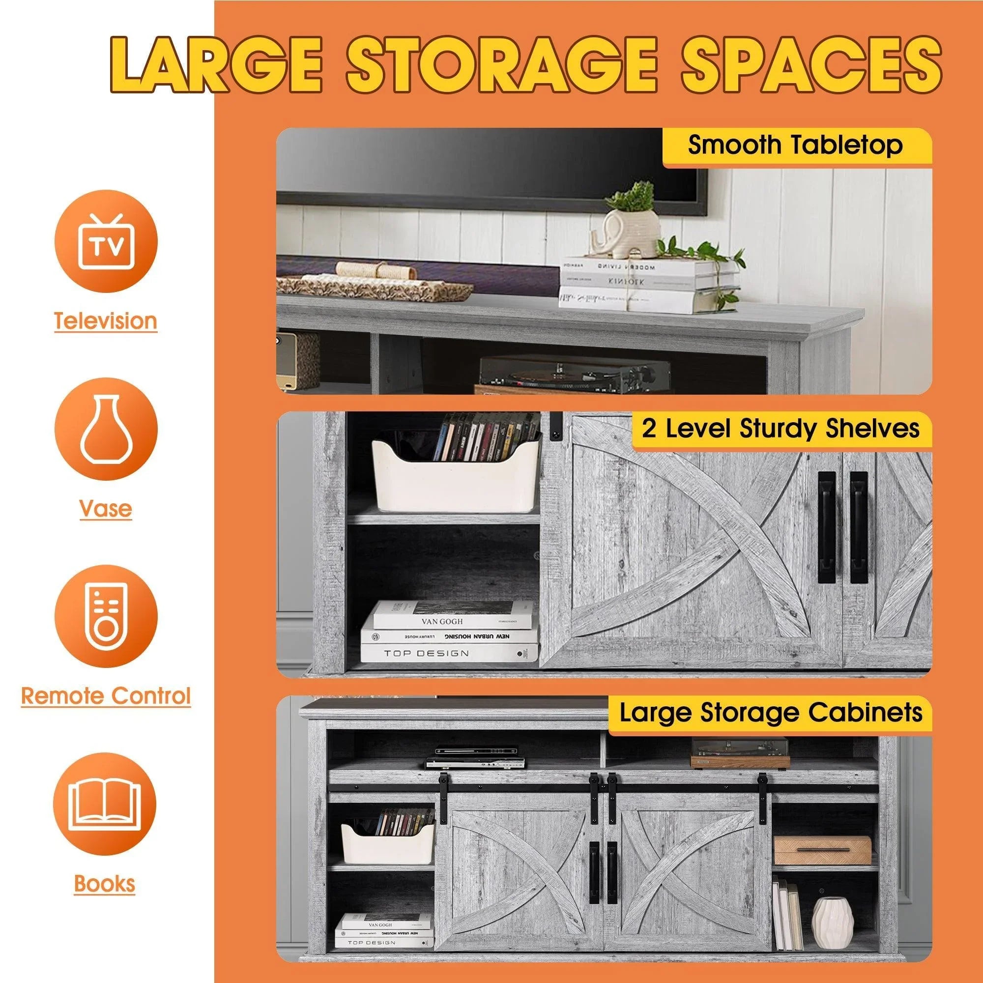 Mueble de TV estilo granja de 68" con chimenea eléctrica con abertura de inserción de 23"