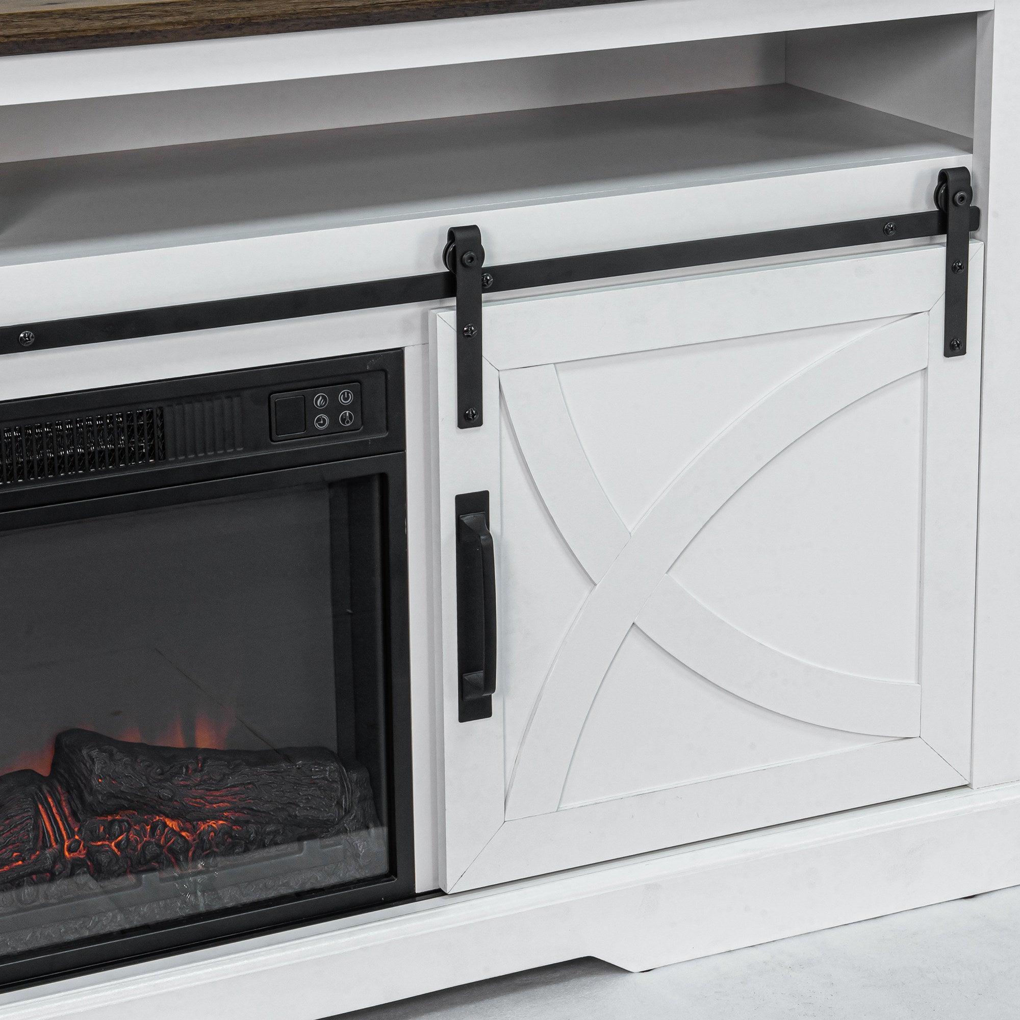 Mueble de TV estilo granja de 68" con chimenea eléctrica con abertura de inserción de 23"