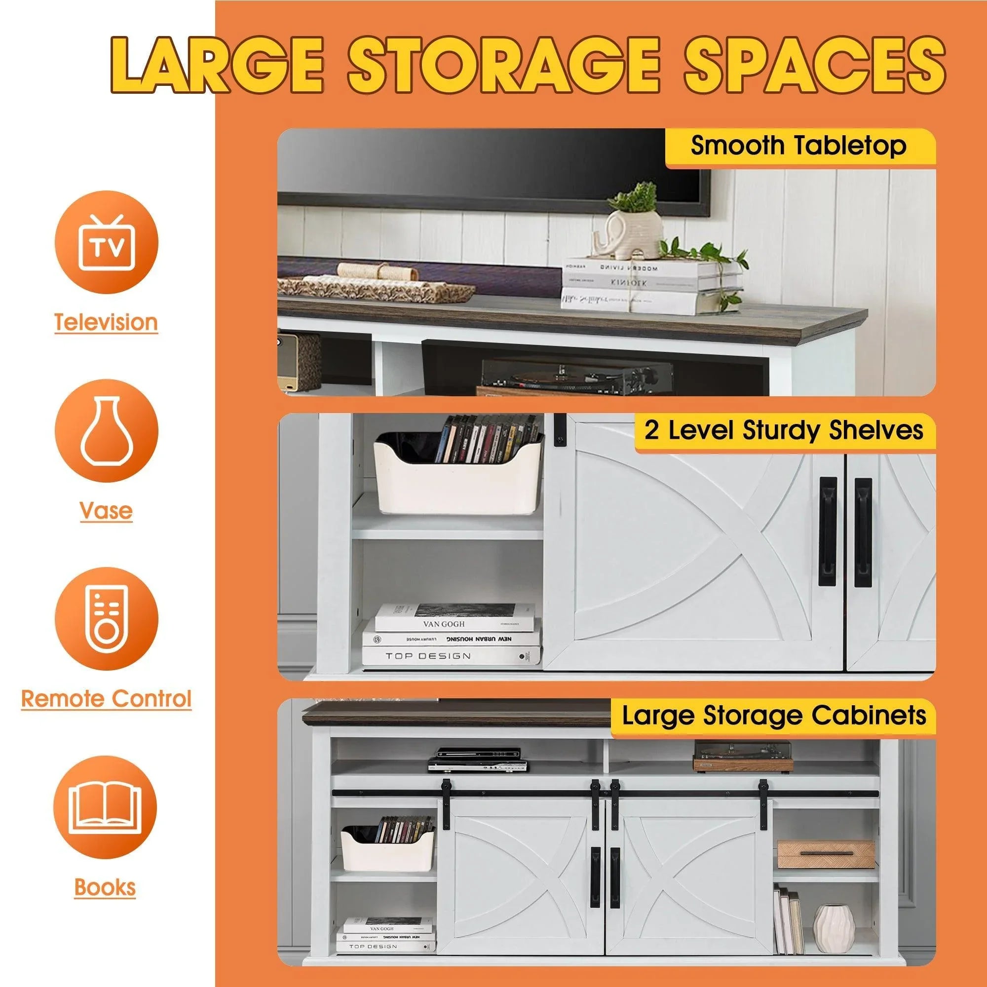 Mueble de TV estilo granja de 68" con chimenea eléctrica con abertura de inserción de 23"