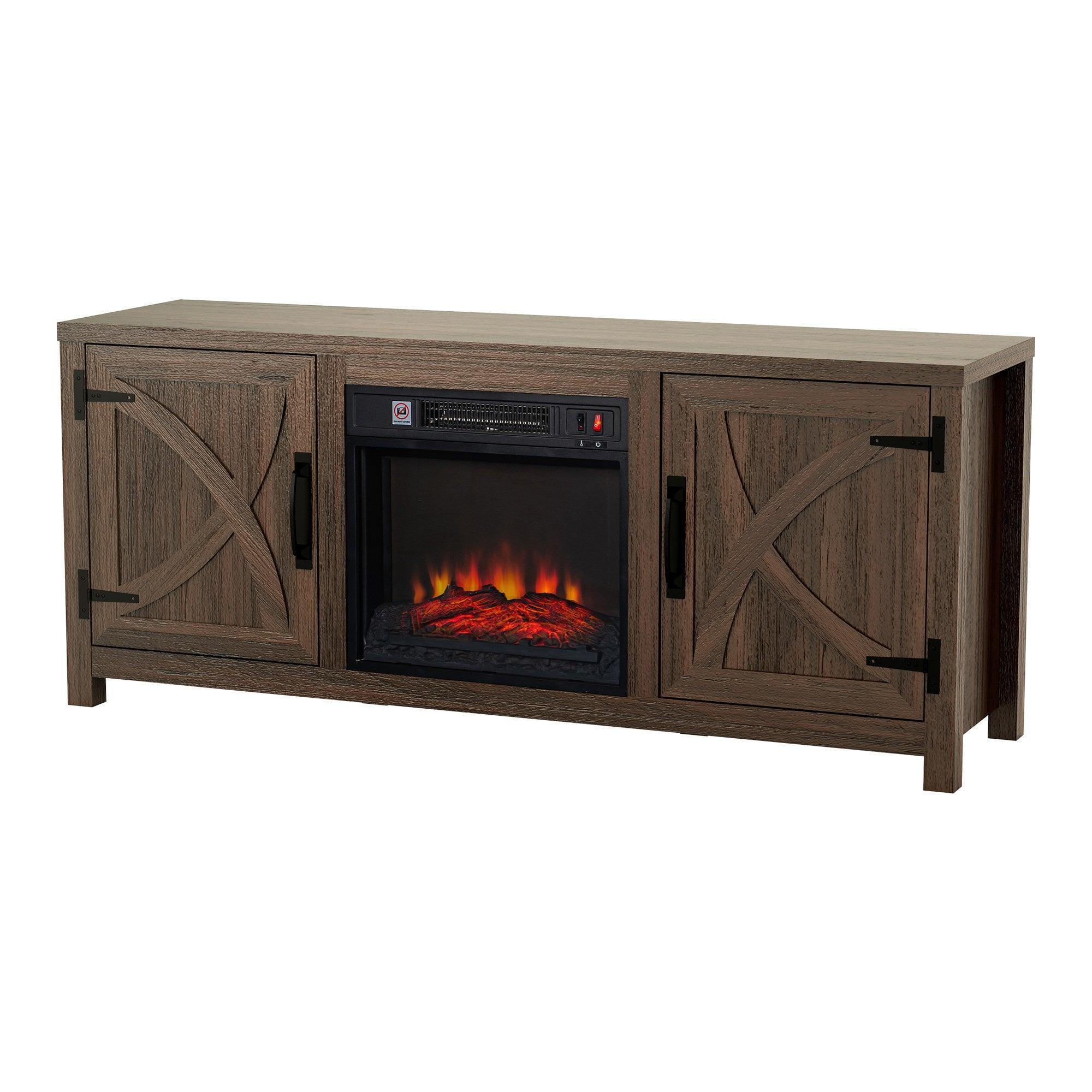 58" Farmhouse TV Stand with 18" Insert Electric Fireplace for Living Room