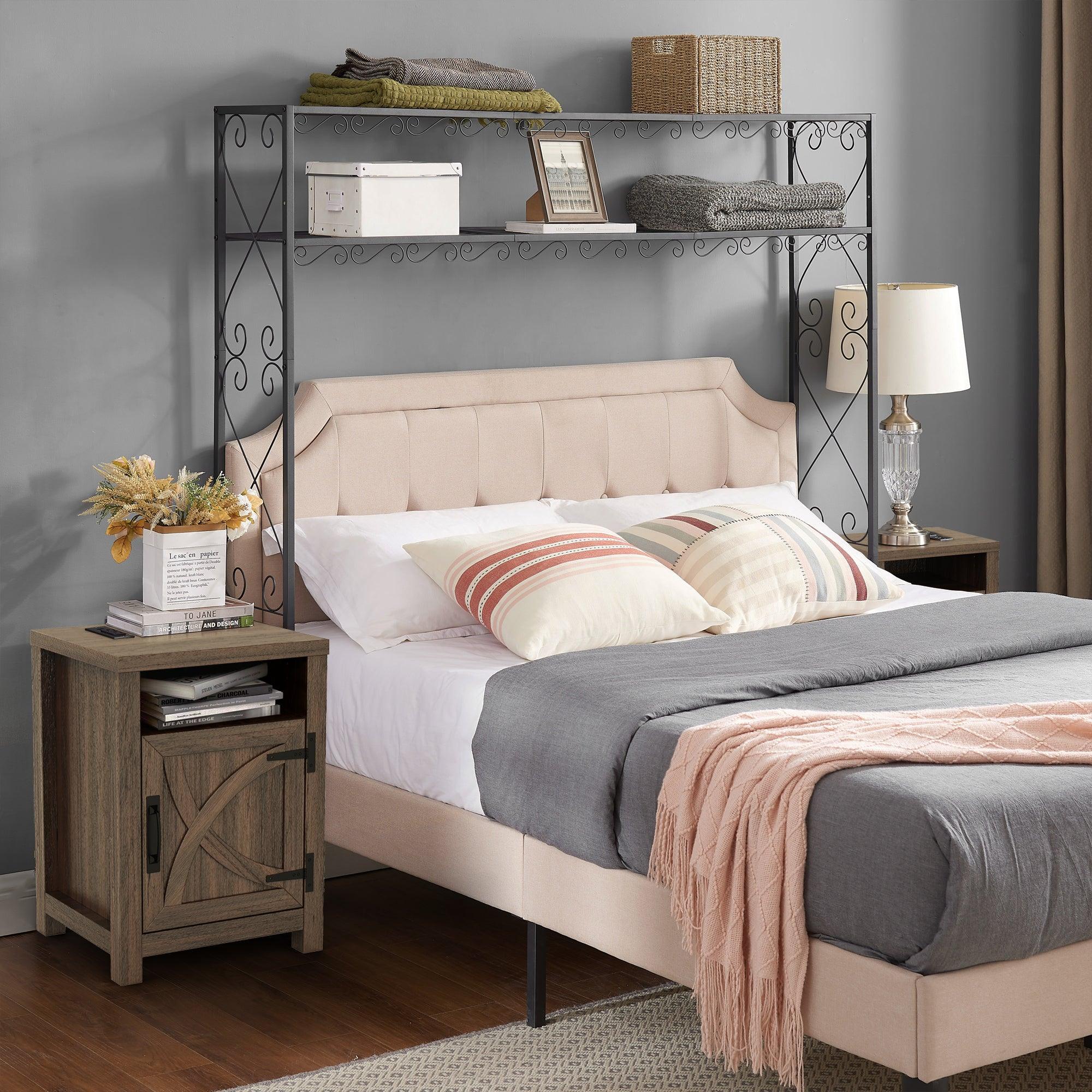 Mesita de noche rústica de madera maciza de 45 cm para dormitorio en marrón, gris o blanco