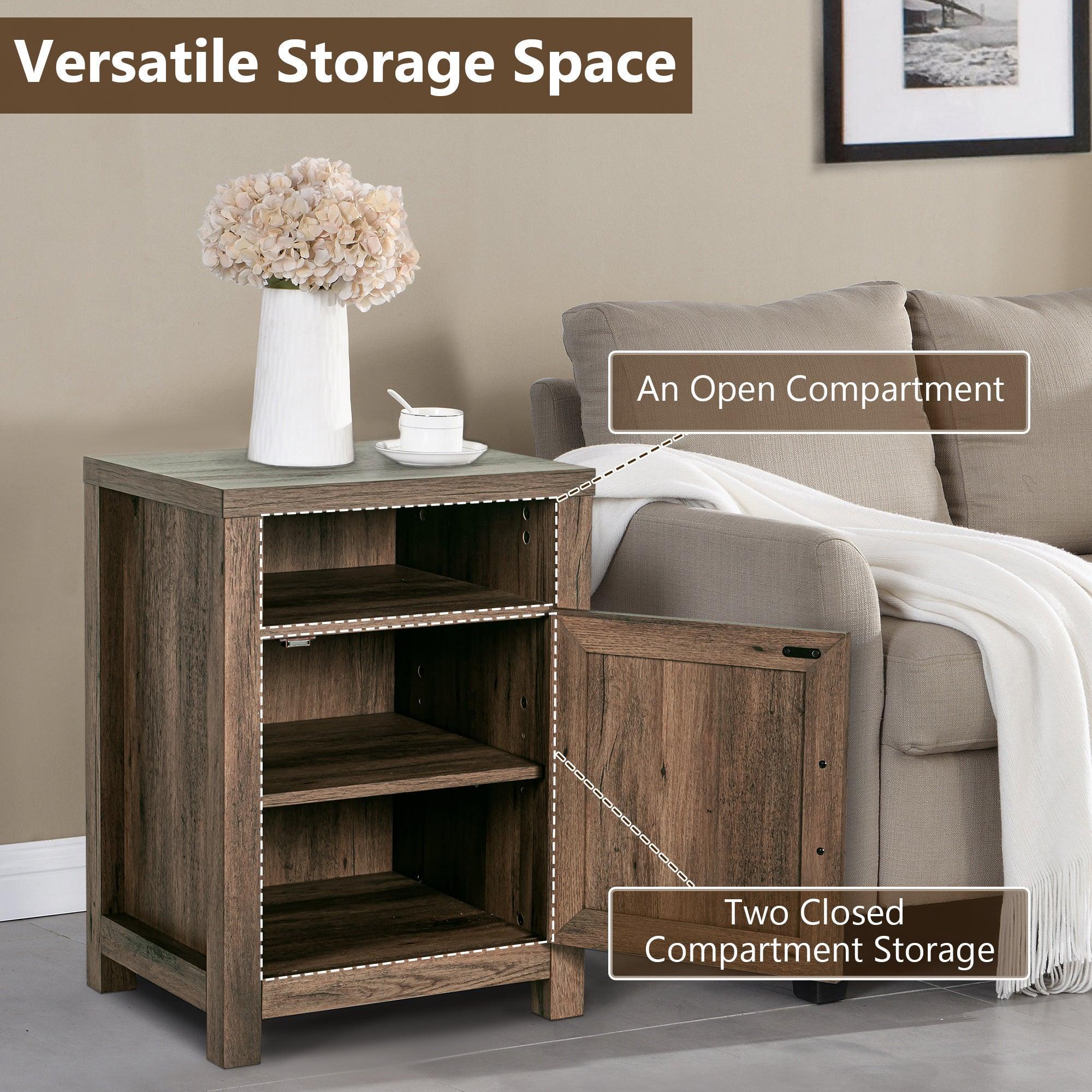 Mesita de noche rústica de madera maciza de 45 cm para dormitorio en marrón, gris o blanco