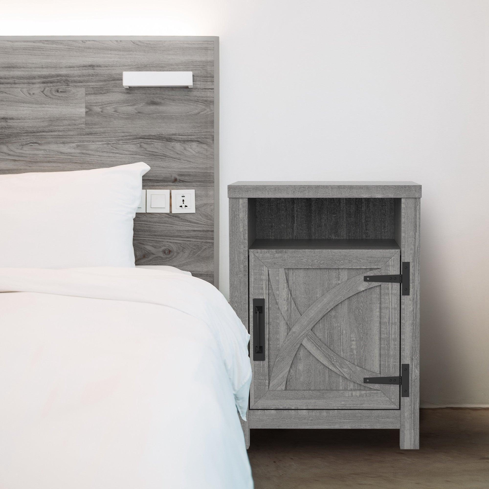 Mesita de noche rústica de madera maciza de 45 cm para dormitorio en marrón, gris o blanco