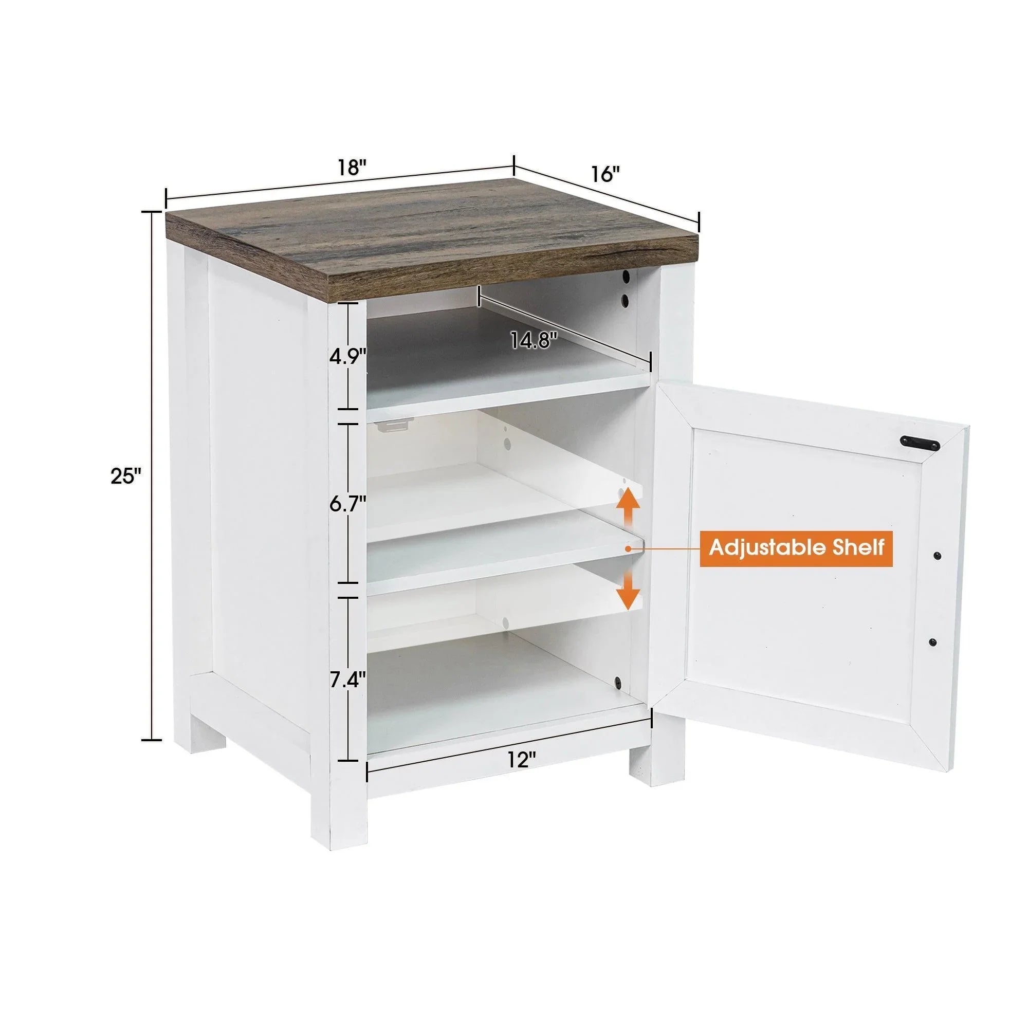 Mesita de noche rústica de madera maciza de 45 cm para dormitorio en marrón, gris o blanco