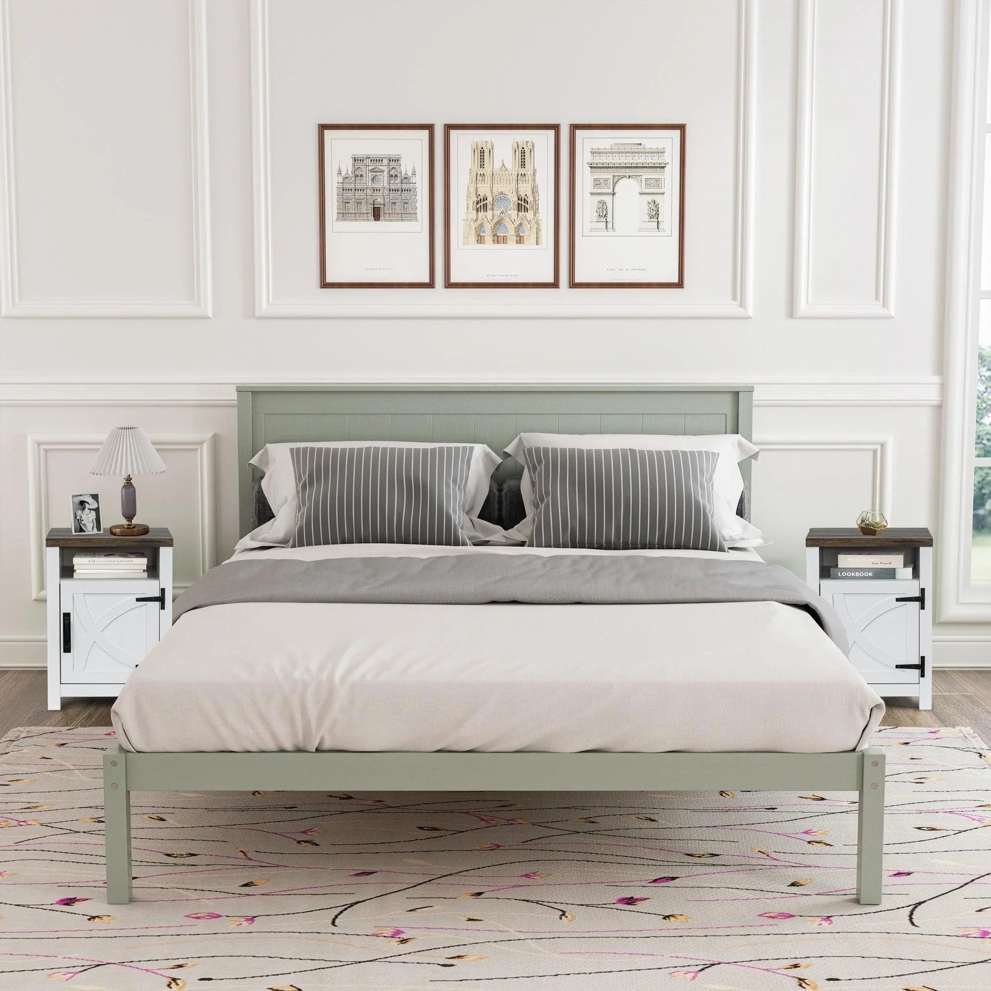 Mesita de noche rústica de madera maciza de 45 cm para dormitorio en marrón, gris o blanco