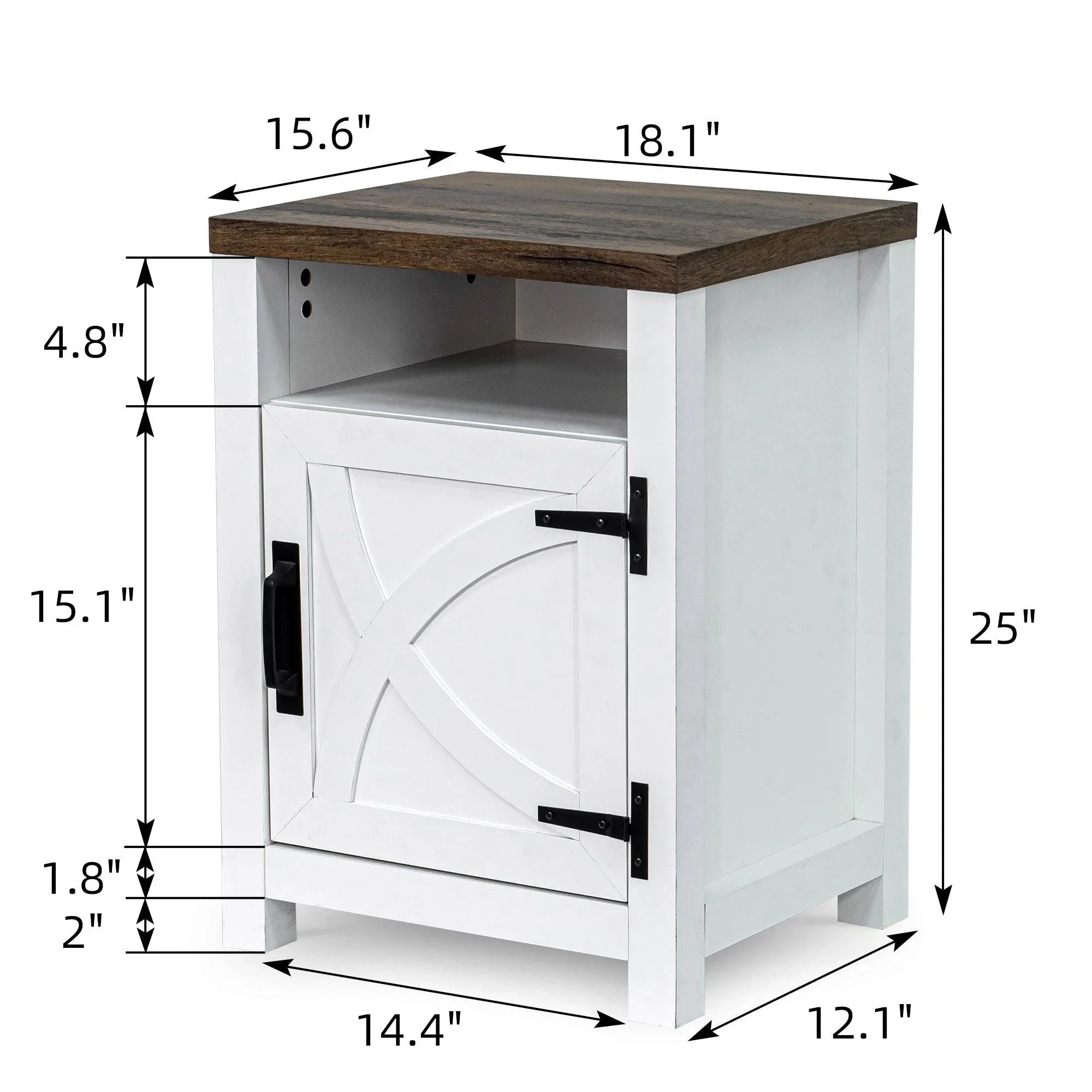 Mesita de noche rústica de madera maciza de 45 cm para dormitorio en marrón, gris o blanco