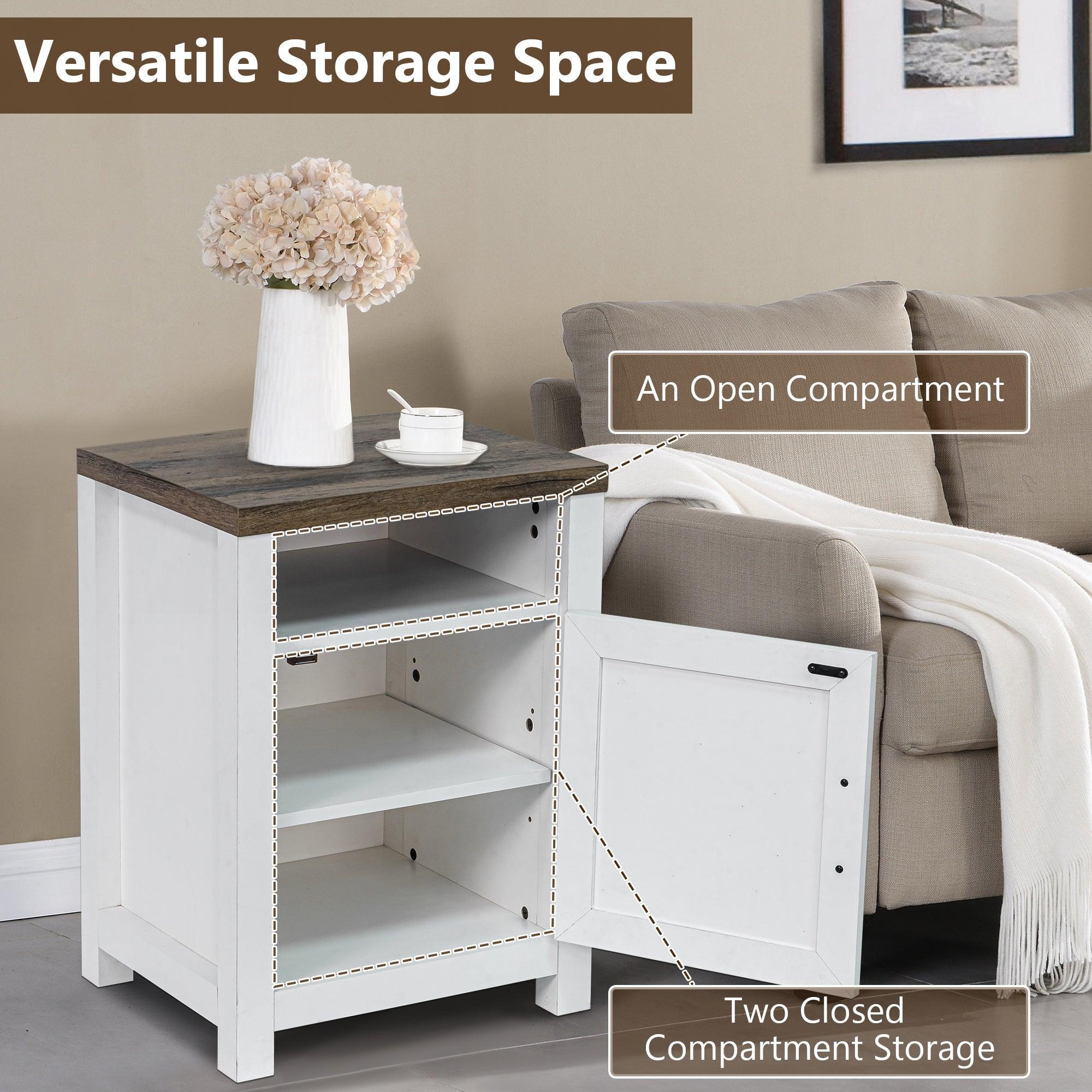 Mesita de noche rústica de madera maciza de 45 cm para dormitorio en marrón, gris o blanco