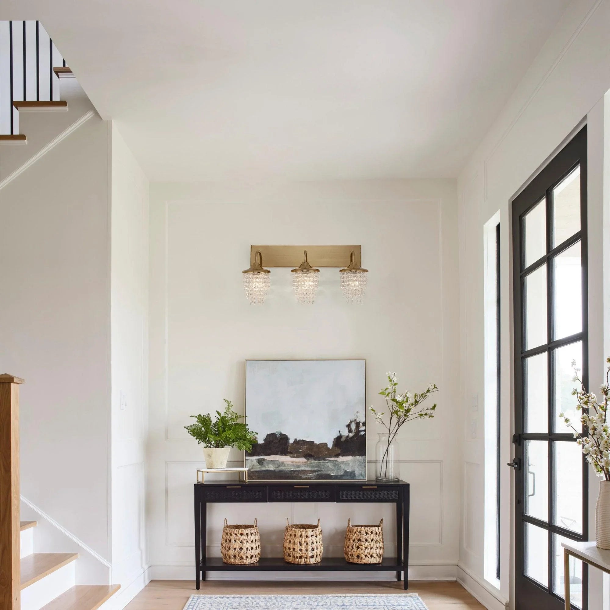 Lámpara de pared moderna dorada de 3 luces con cristal