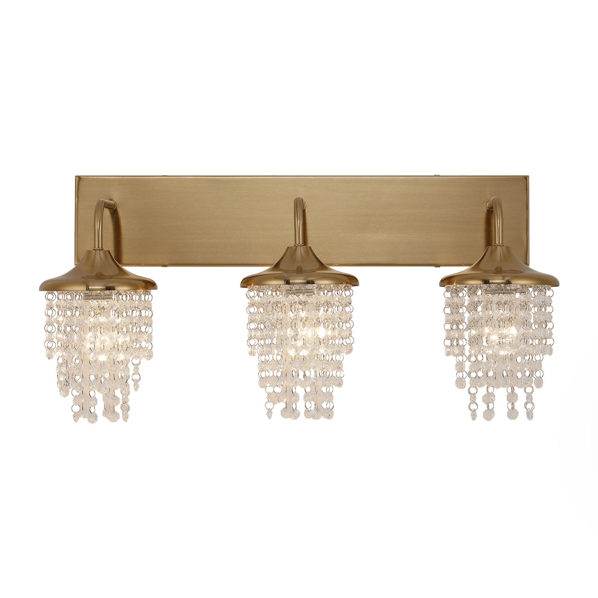 Lámpara de pared moderna dorada de 3 luces con cristal