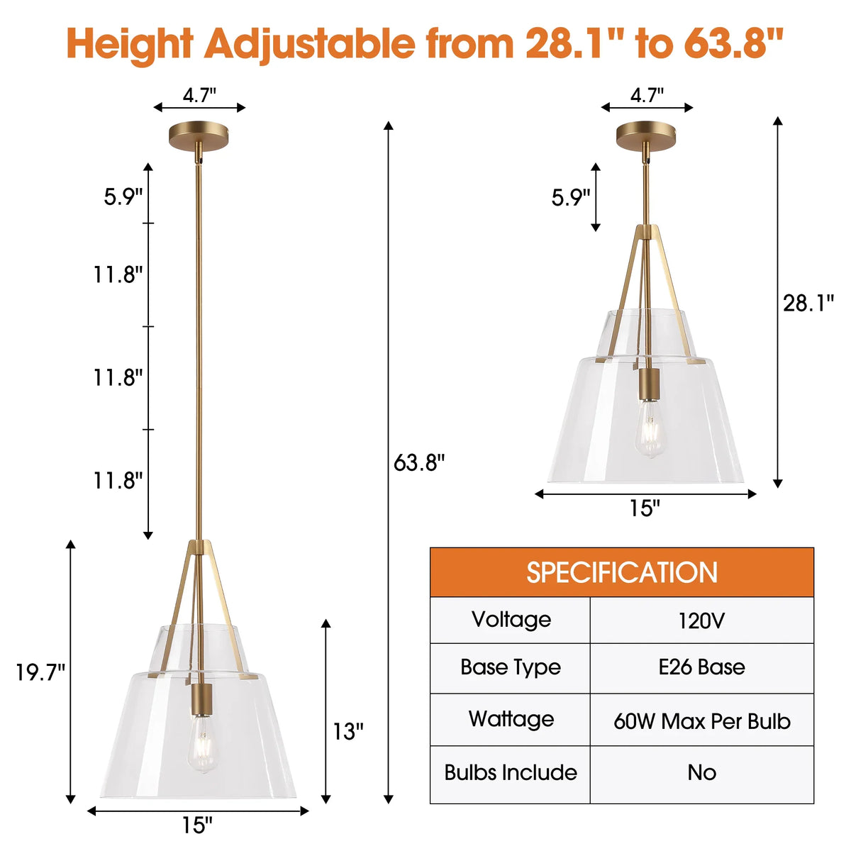 15" Todd Modern 1-Light Brushed Brass Island Pendant Light