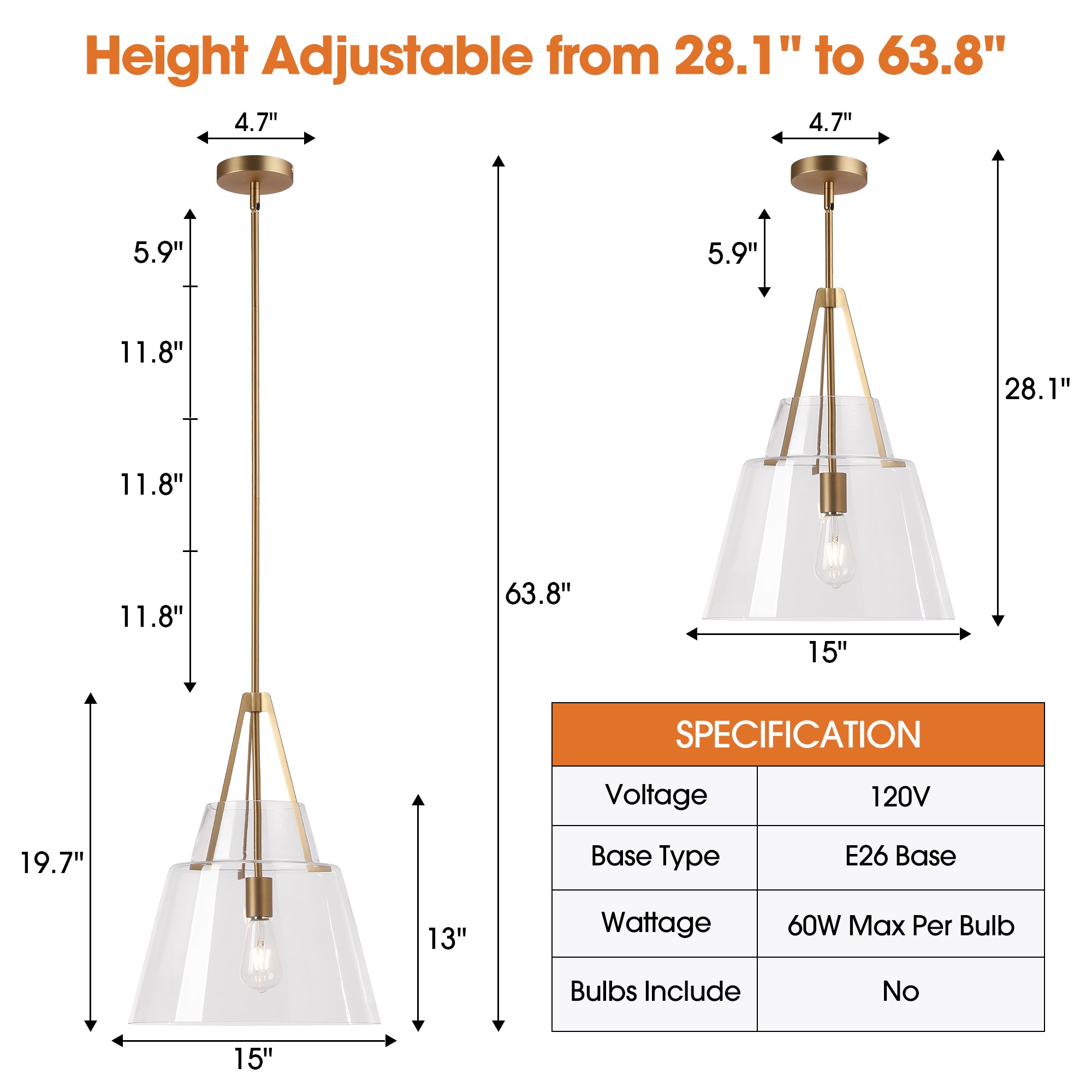 15" Todd Modern 1-Light Brushed Brass Island Pendant Light