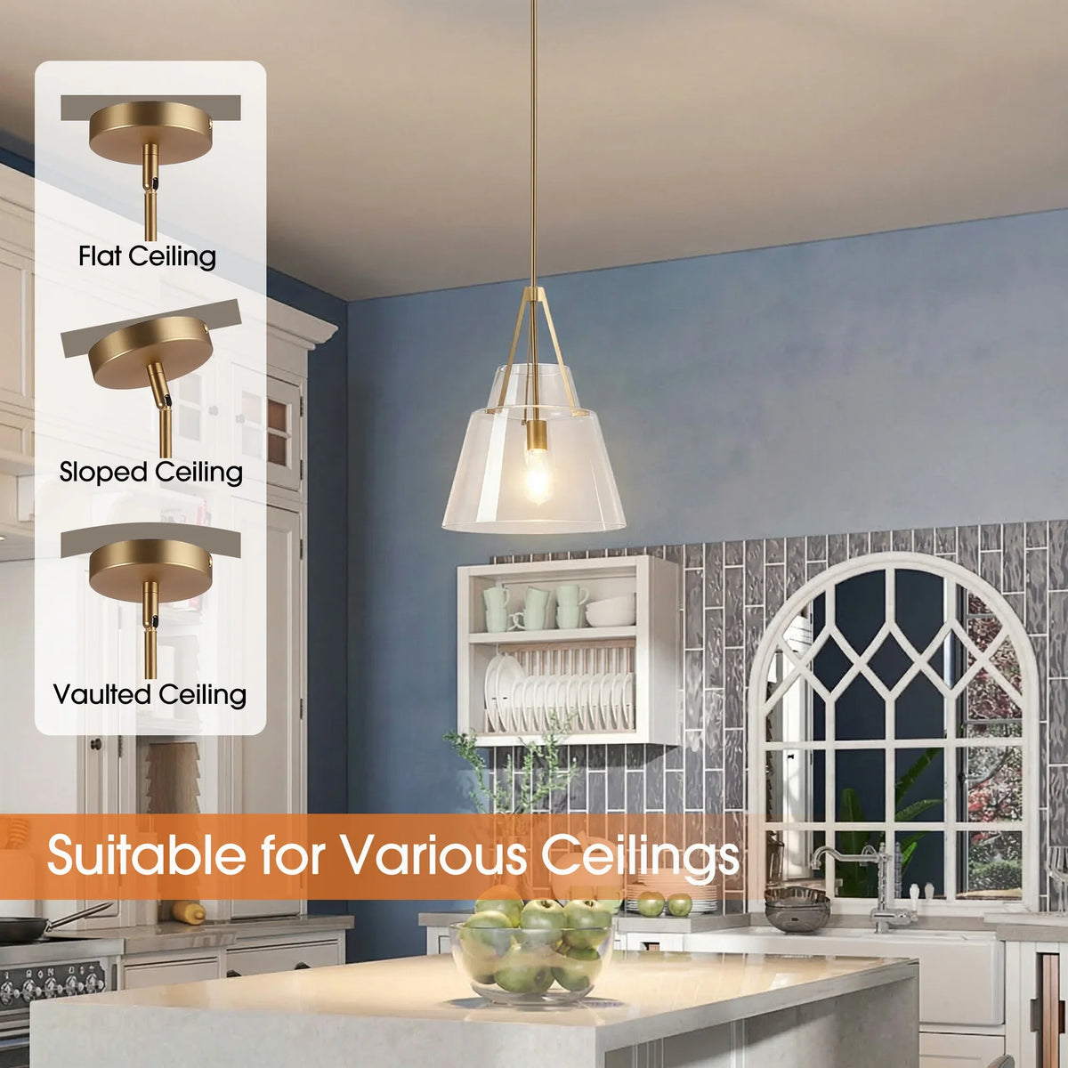 15" Todd Modern 1-Light Brushed Brass Island Pendant Light