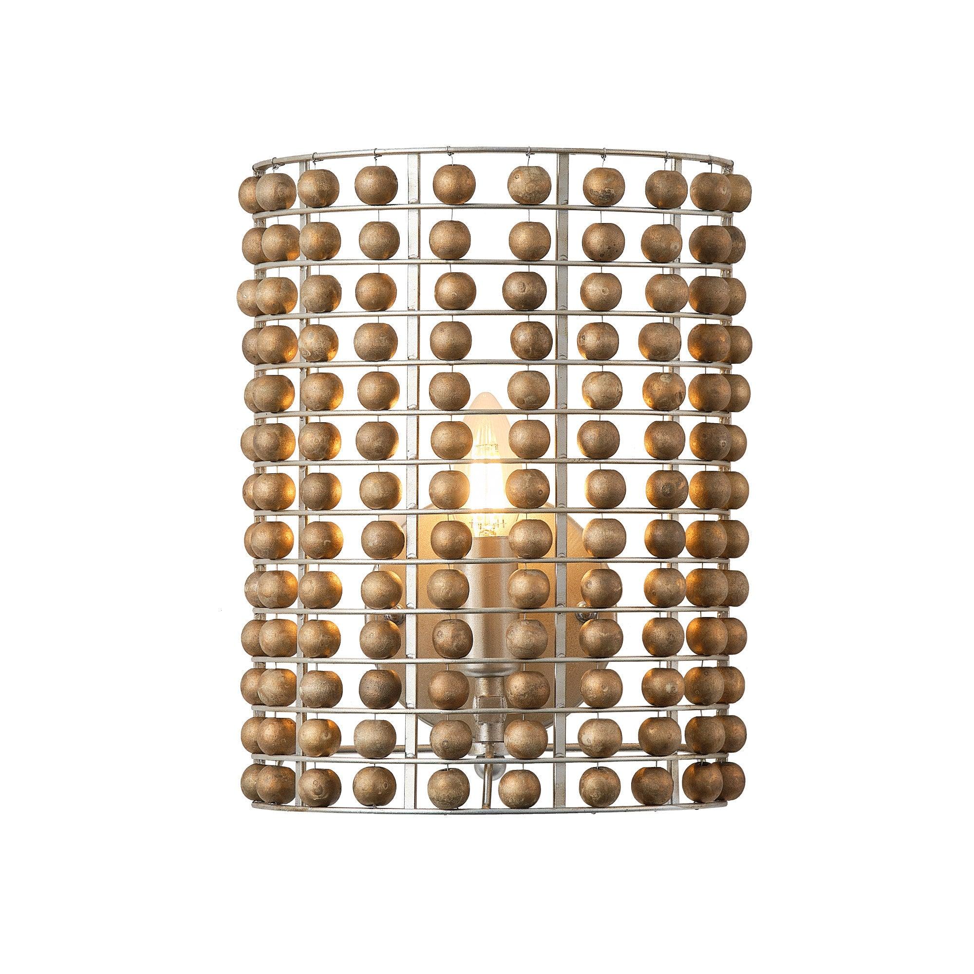 Aplique de pared moderno con cuentas de madera de 1 luz