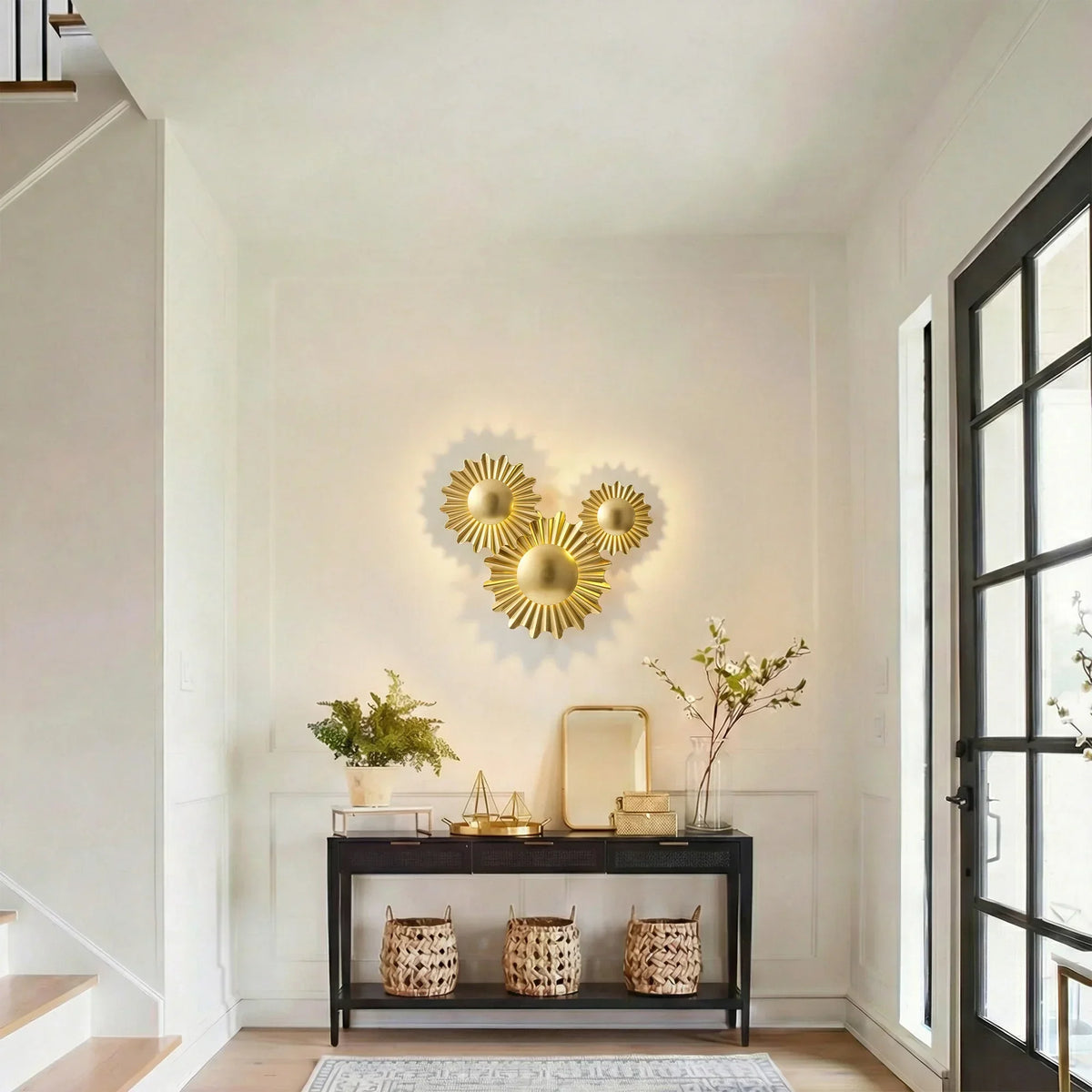 Gale 3-Light Golden Sunburst Wall Sconce Lighting