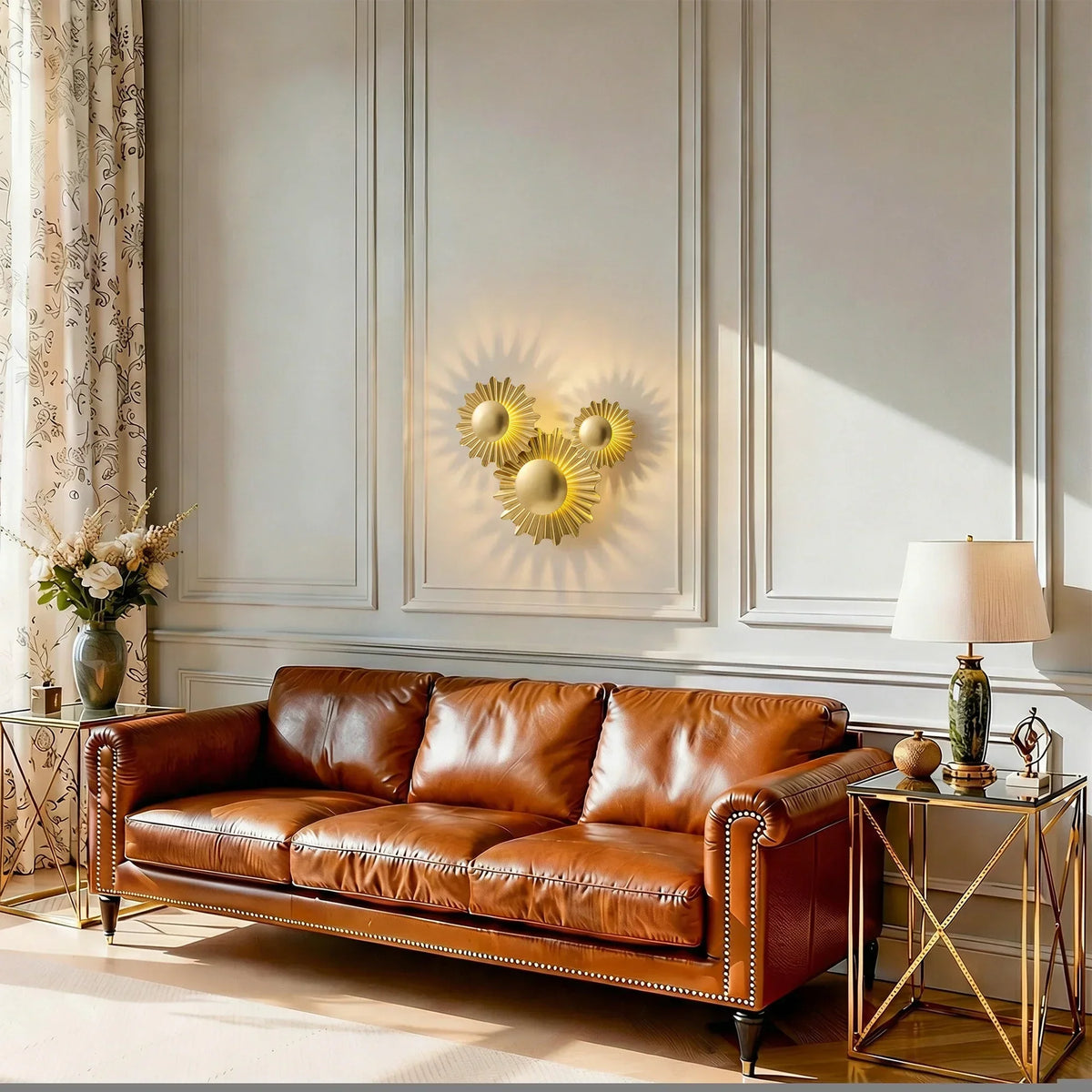 Gale 3-Light Golden Sunburst Wall Sconce Lighting