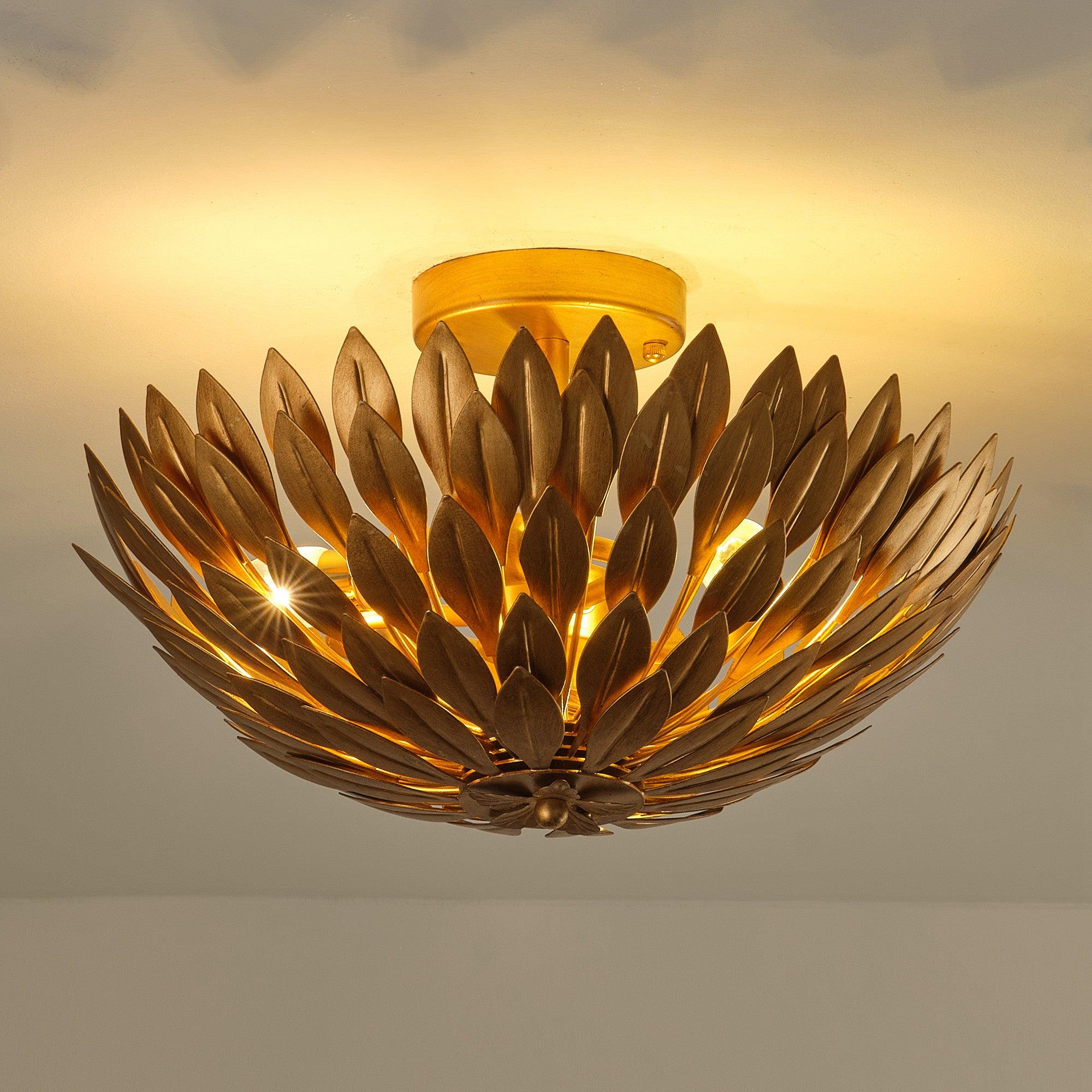 16 Inch 3-Light Farmhouse Golden Semi-Flush Mount Ceiling Lighting