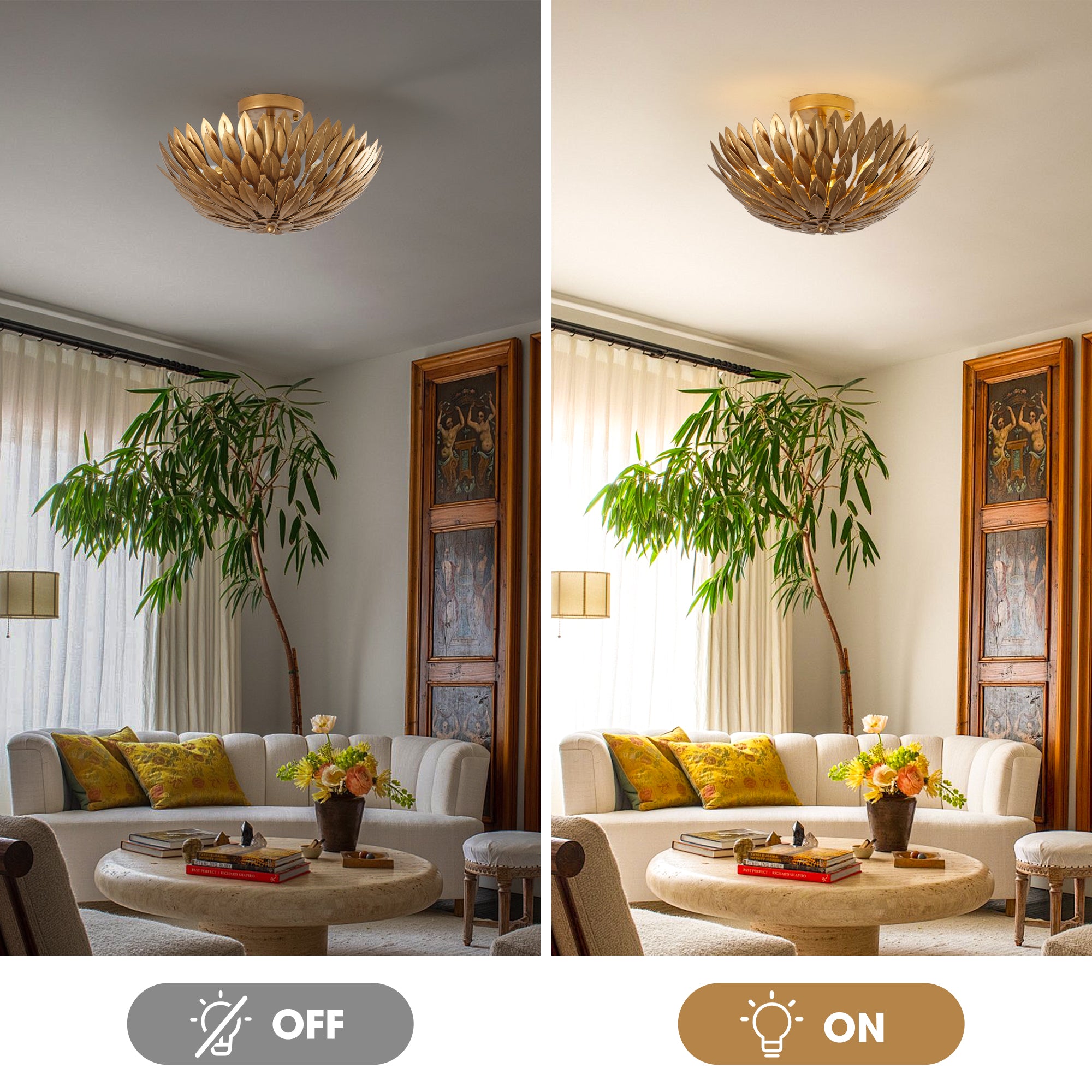 16 Inch 3-Light Farmhouse Golden Semi-Flush Mount Ceiling Lighting