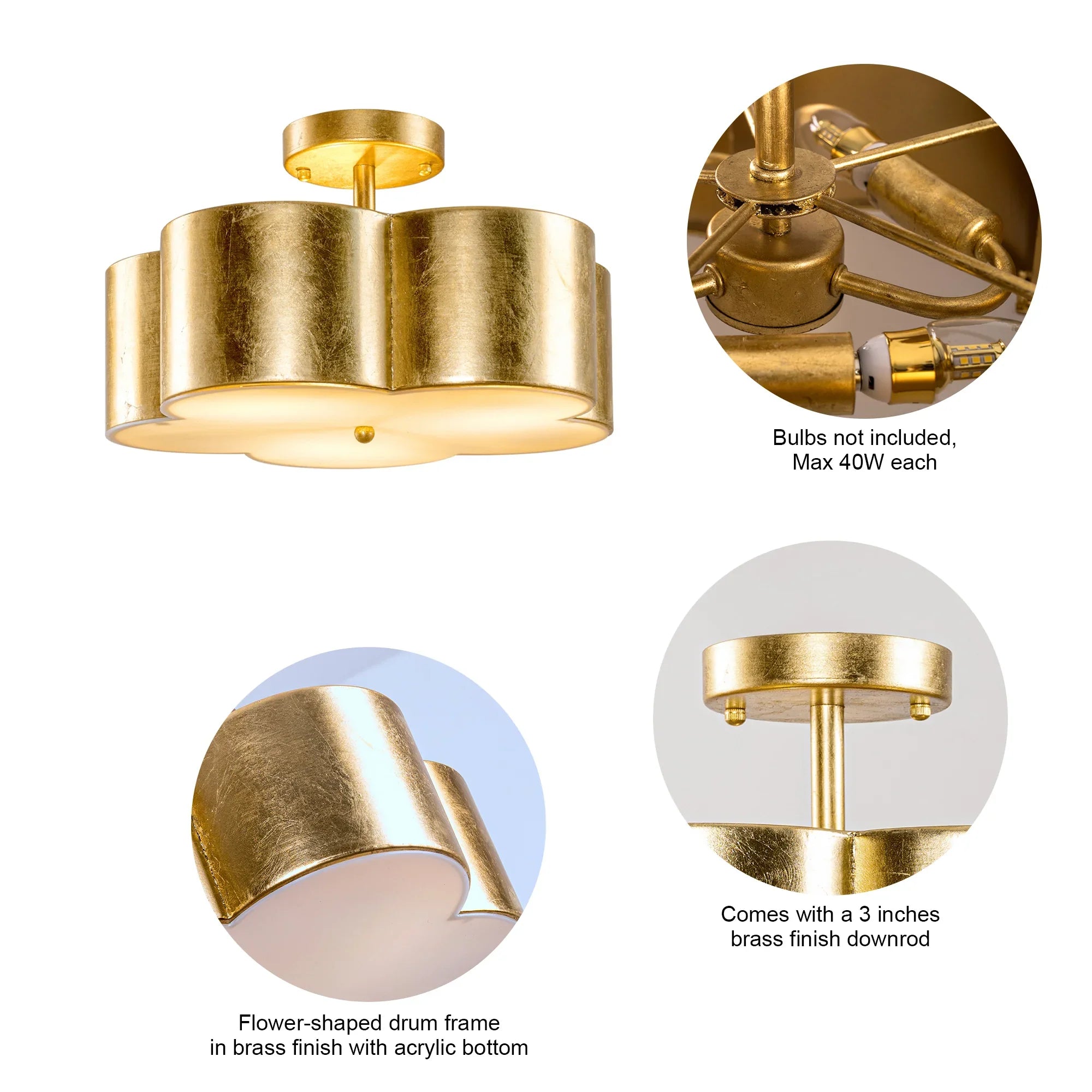 Lámpara de techo semiempotrada moderna dorada de 3 luces