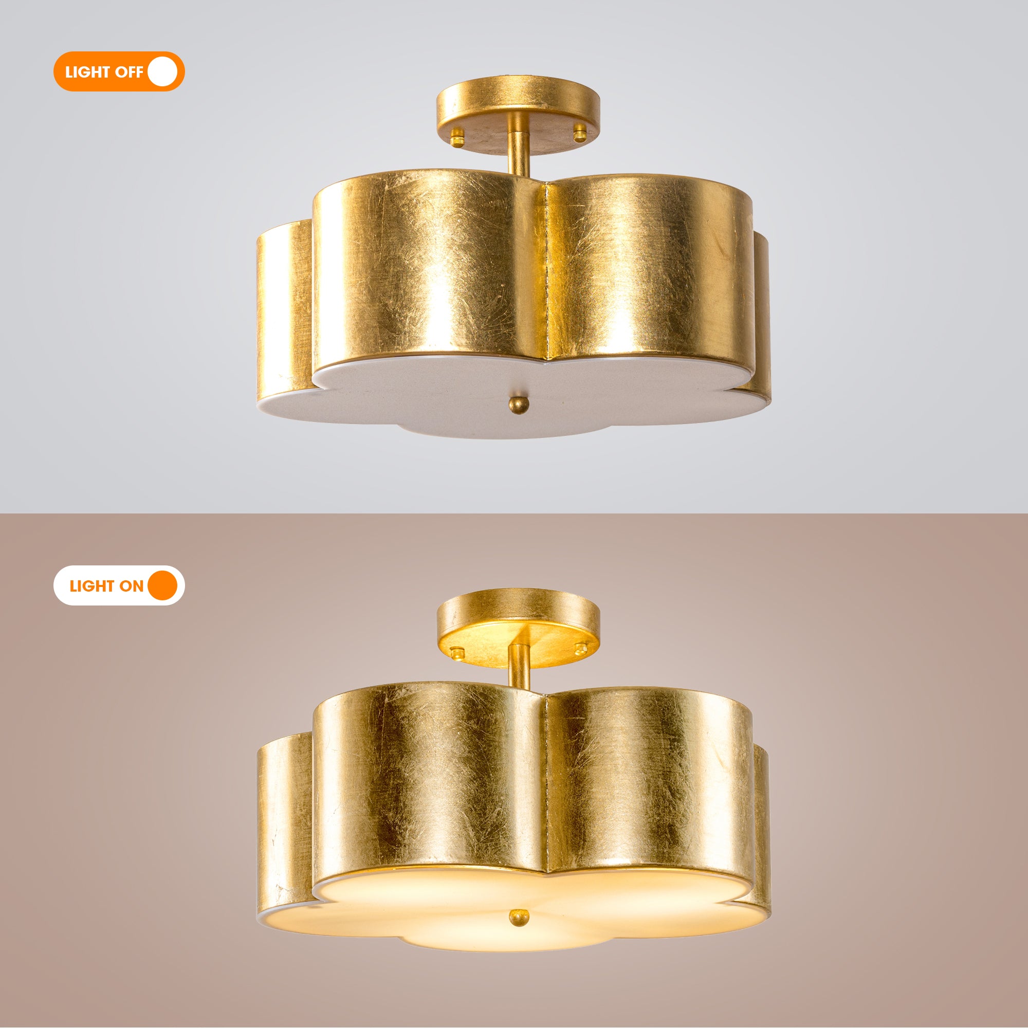 Golden Modern Semi Flush 3-Light Ceiling Lighting