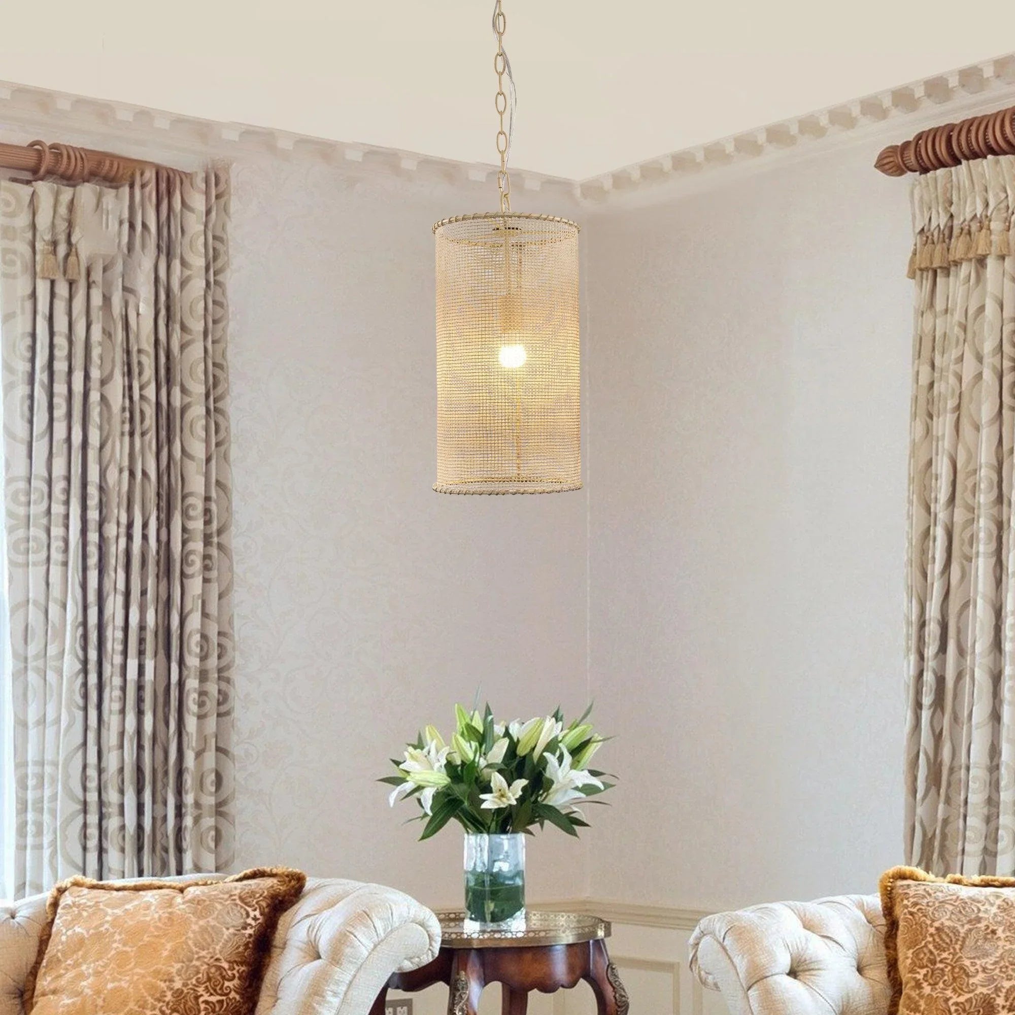 Lámpara colgante de 1 luz con cuentas de madera, estilo rústico beige, apta para zonas secas