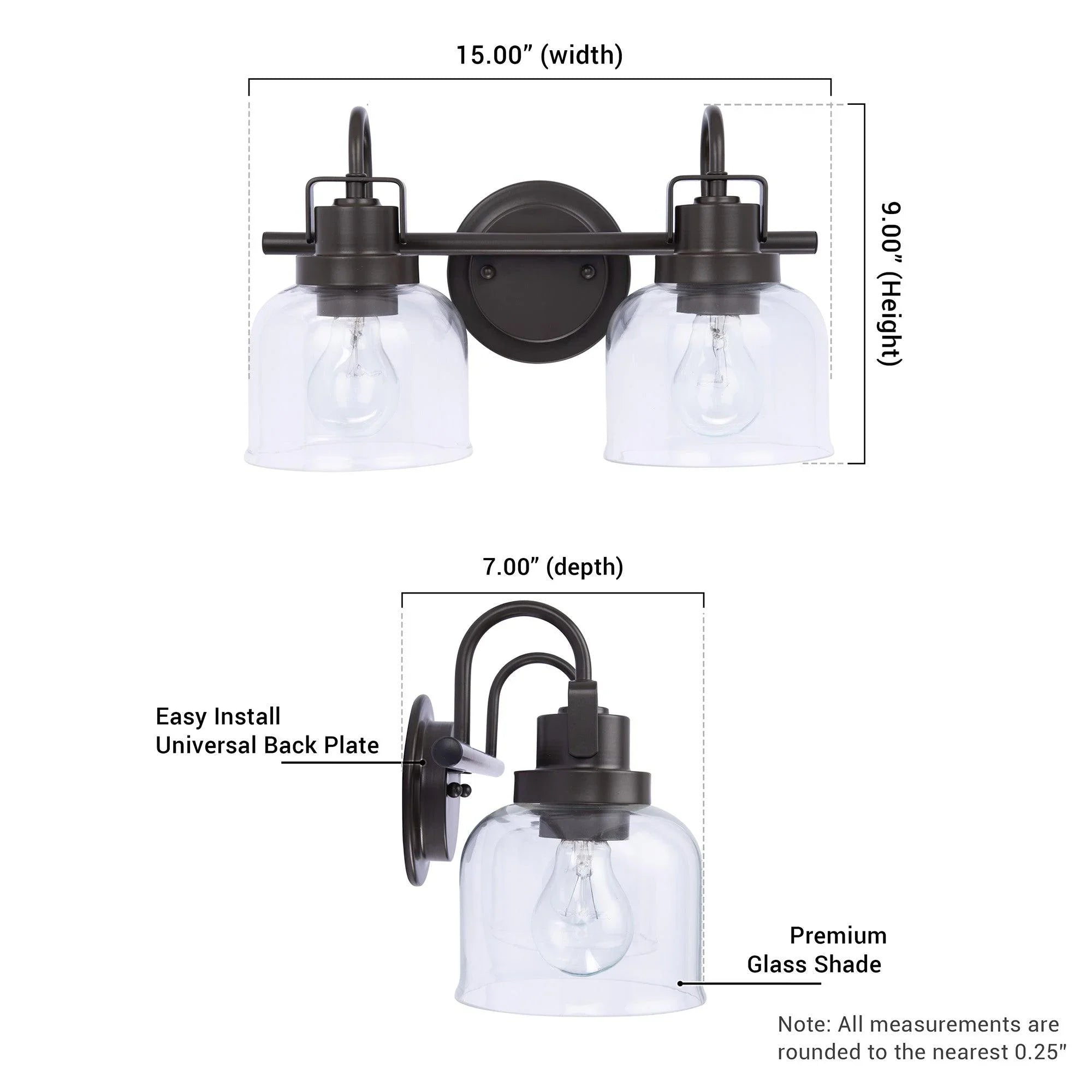 Lámpara de baño Brighton de 2 luces regulable en bronce oscuro