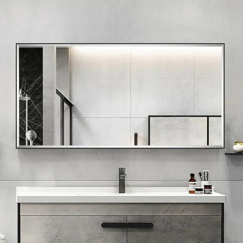 Espejo de pared biselado con marco de aluminio negro moderno y elegante Reflections
