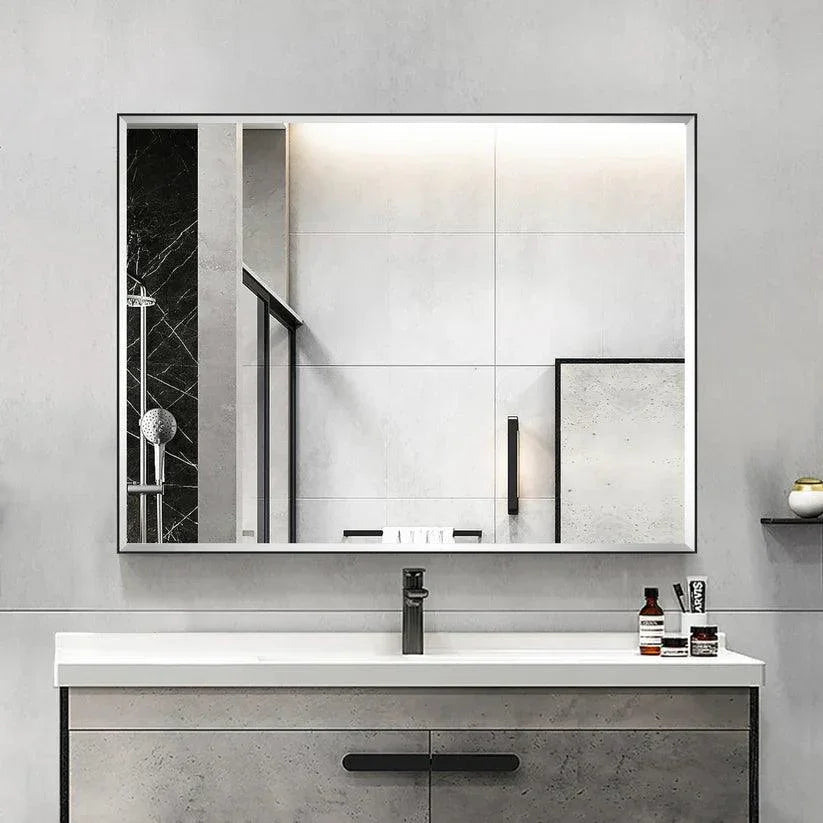Espejo de pared biselado con marco de aluminio negro moderno y elegante Reflections
