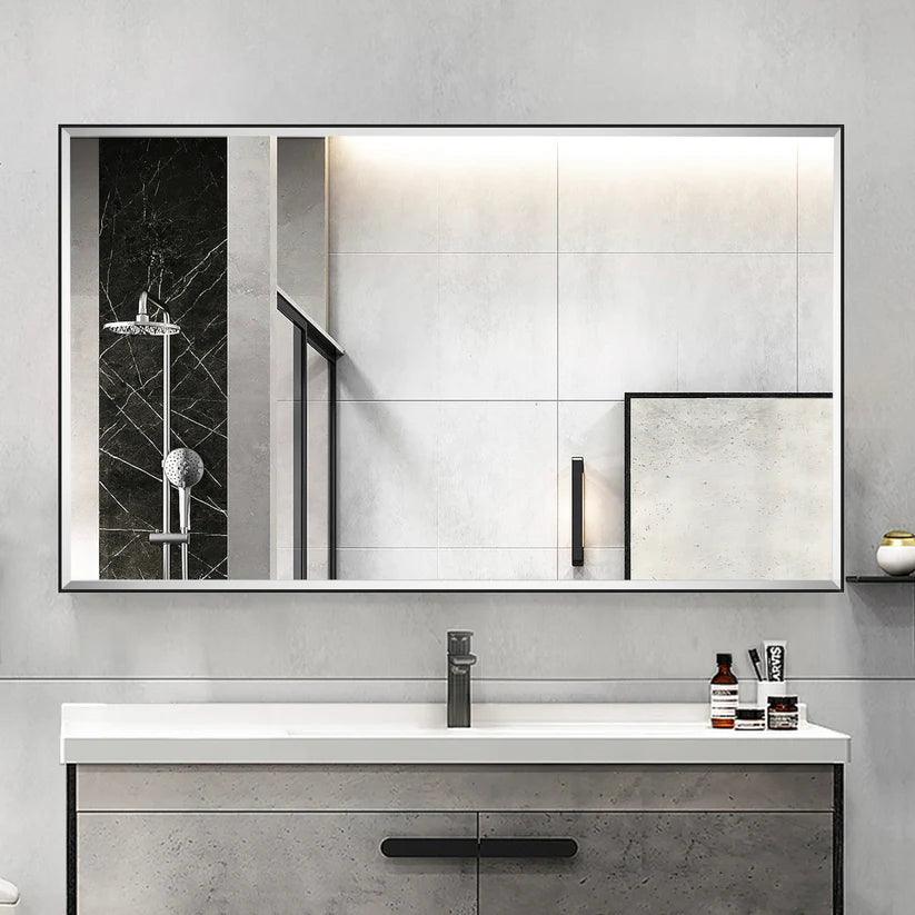 Espejo de pared biselado con marco de aluminio negro moderno y elegante Reflections