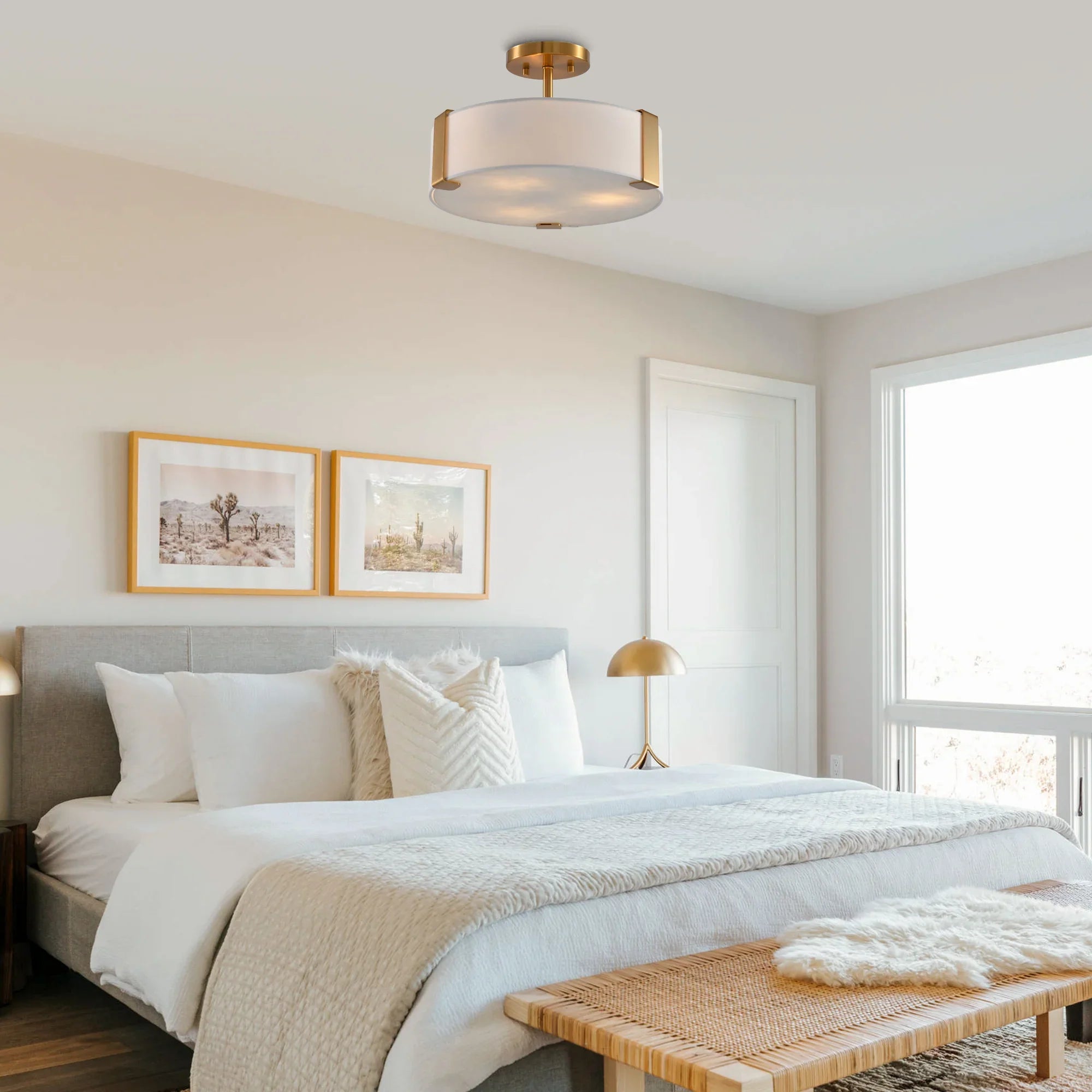 14 Inch Ella 3-Light Electroplate Golden Semi-Flush Mount Ceiling Light