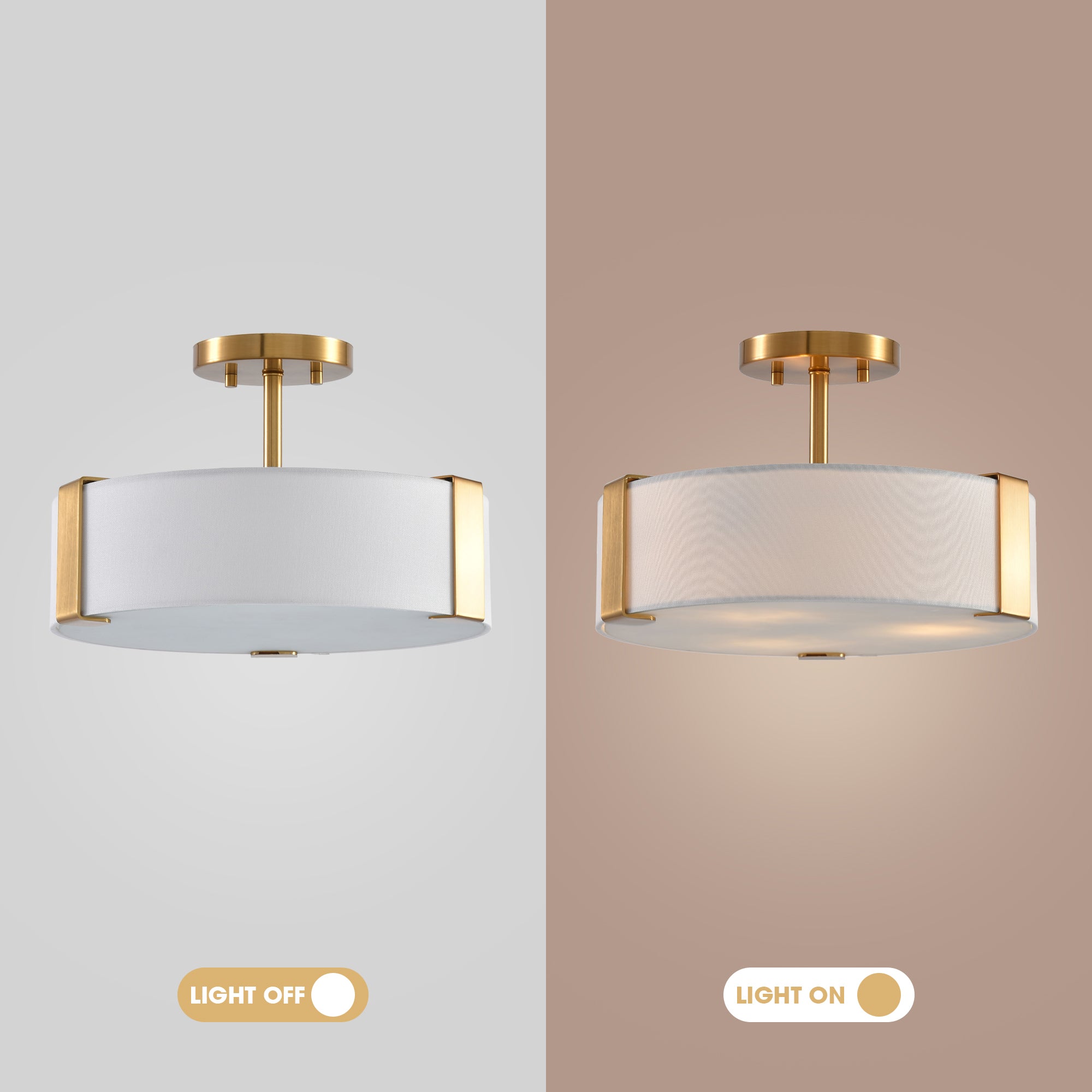 14 Inch Ella 3-Light Electroplate Golden Semi-Flush Mount Ceiling Light