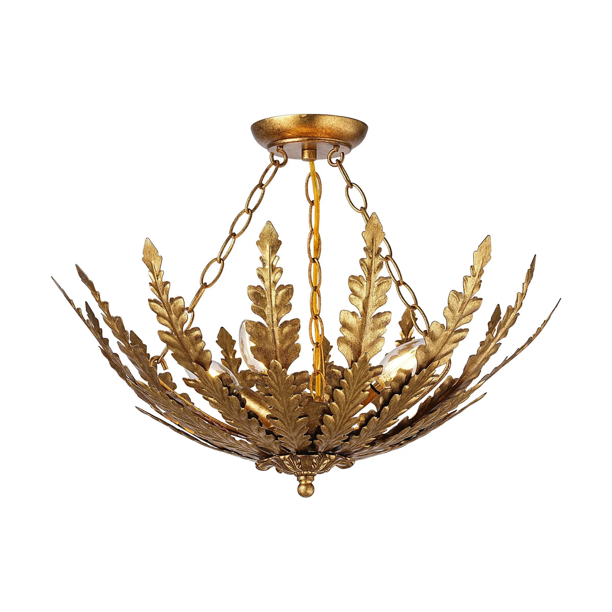Gold leaf-shaped semi-flush mount ceiling light fixture