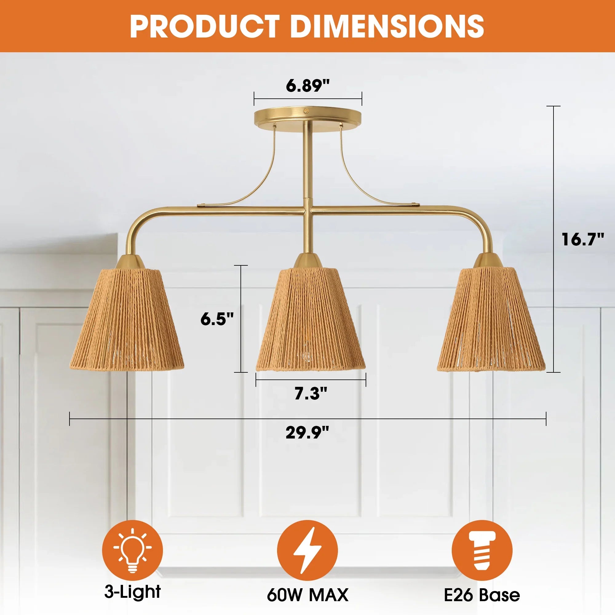 30 Inch Paddy 3-Light Chandelier