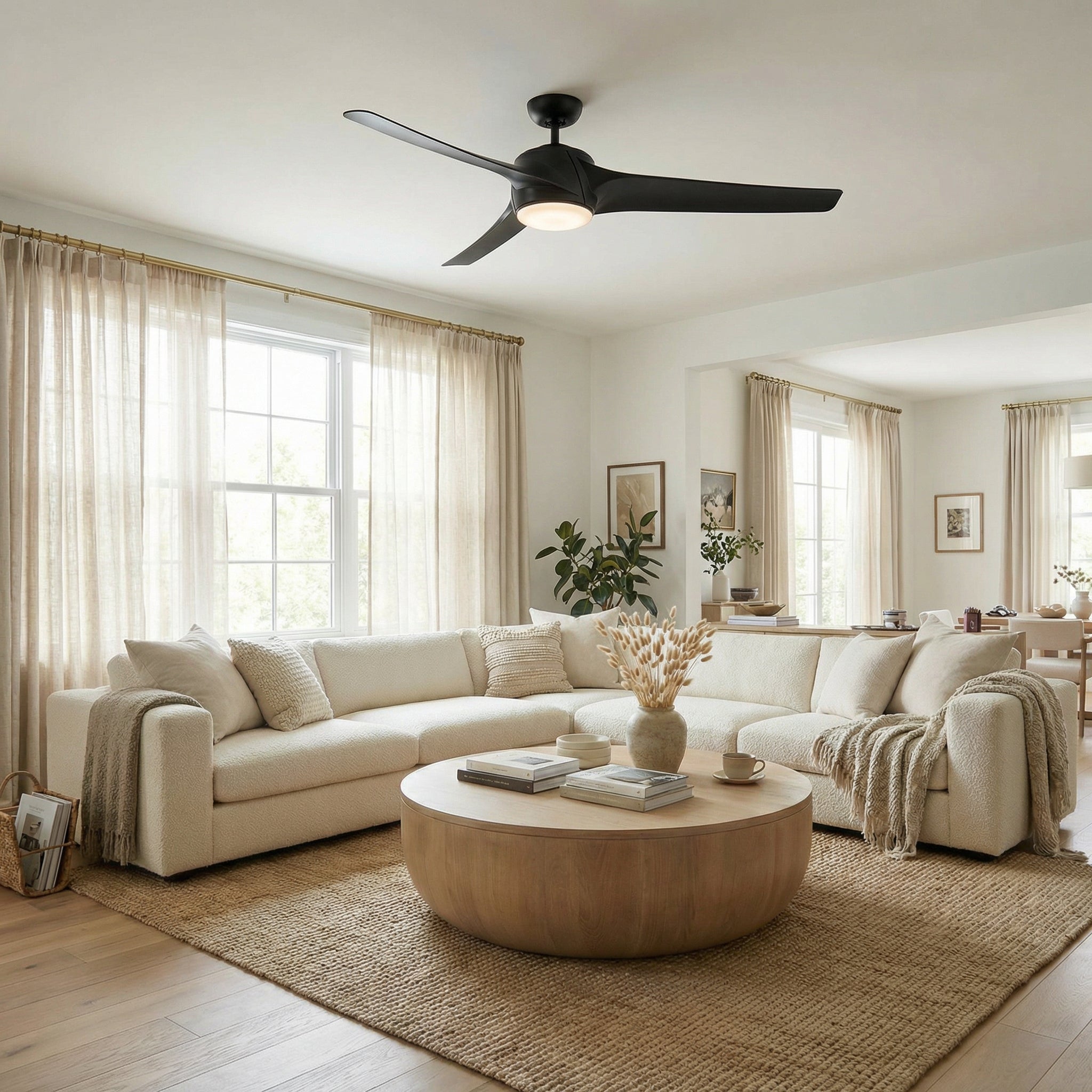 60" Wall Control 3 Blades Black Ceiling Fan with LED Lighting