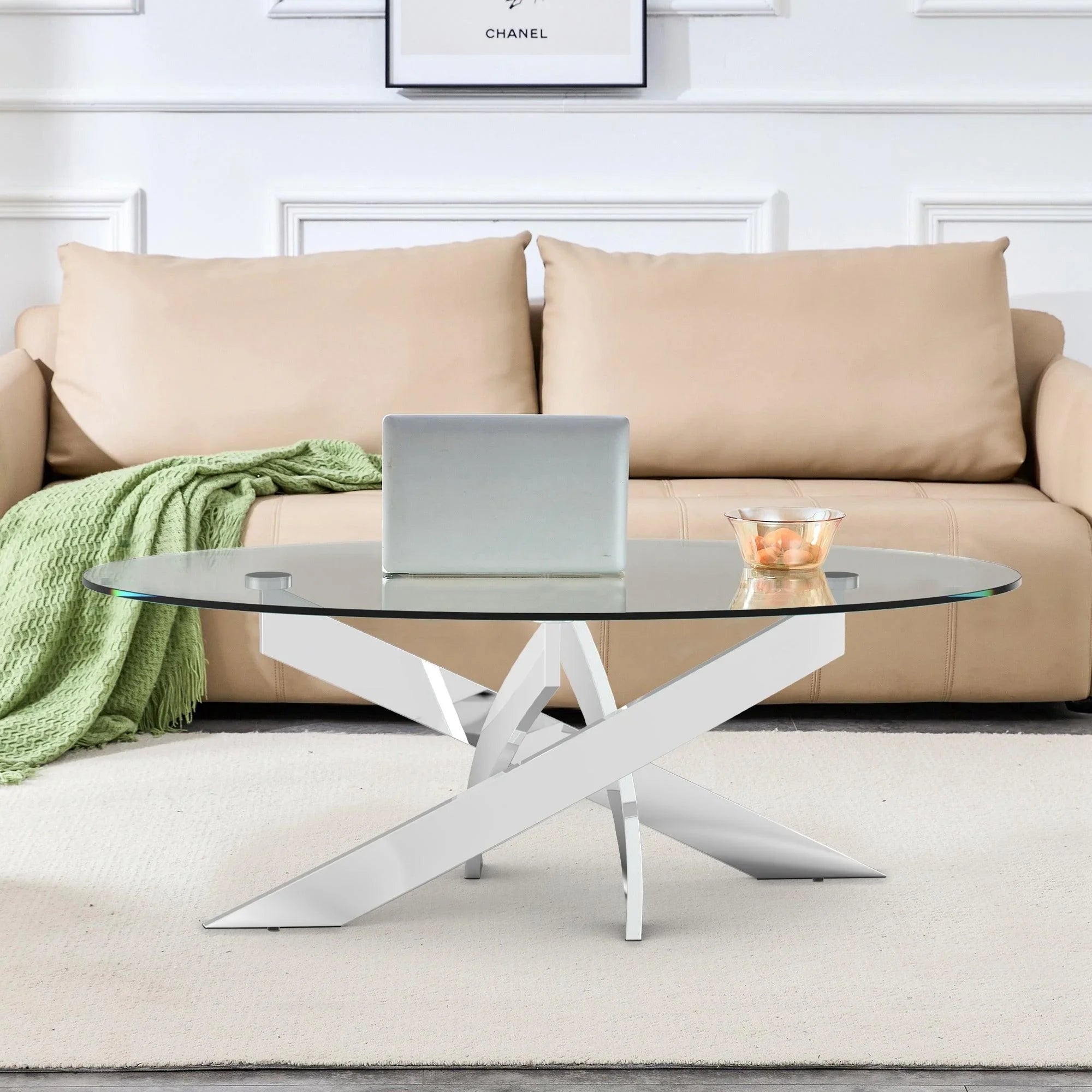 17" H Contemporary Glass Coffee Table in Living Room, Bedroom