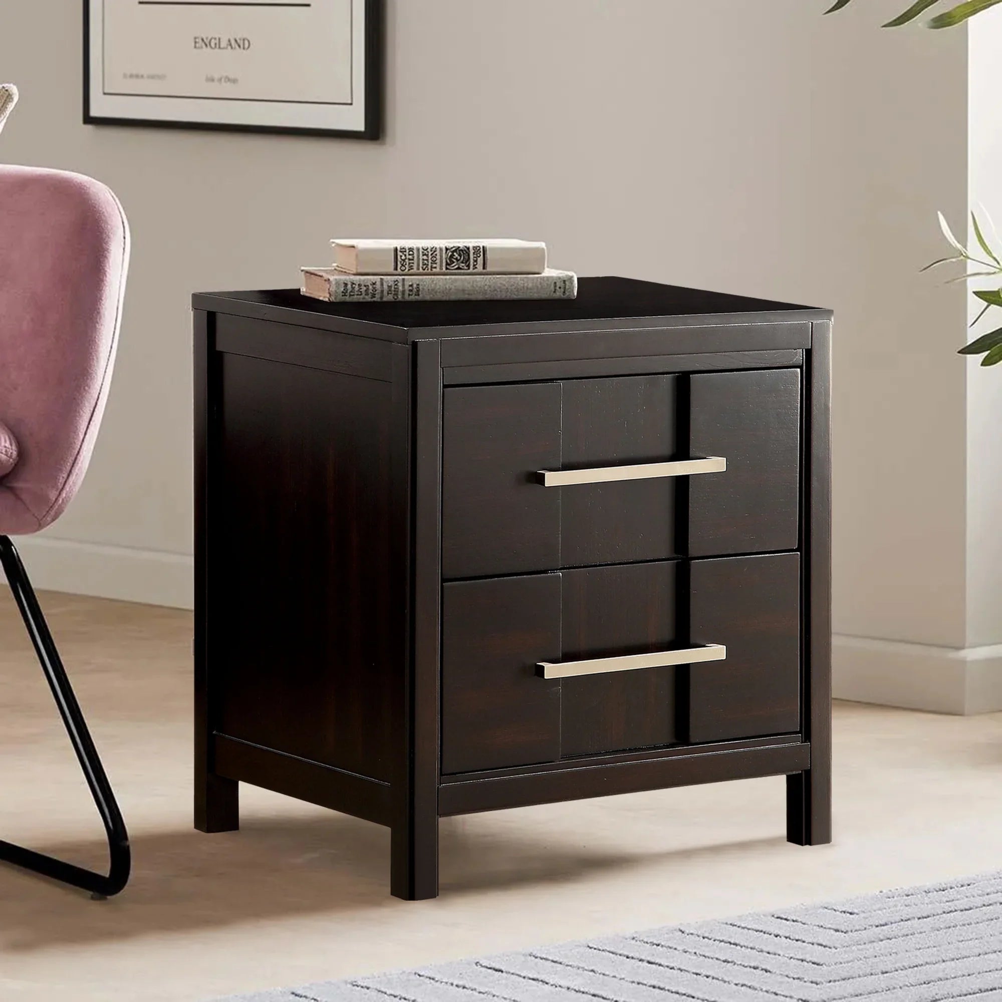 Berenice 23" Transitional Solid Wood 2-Drawer Nightstand