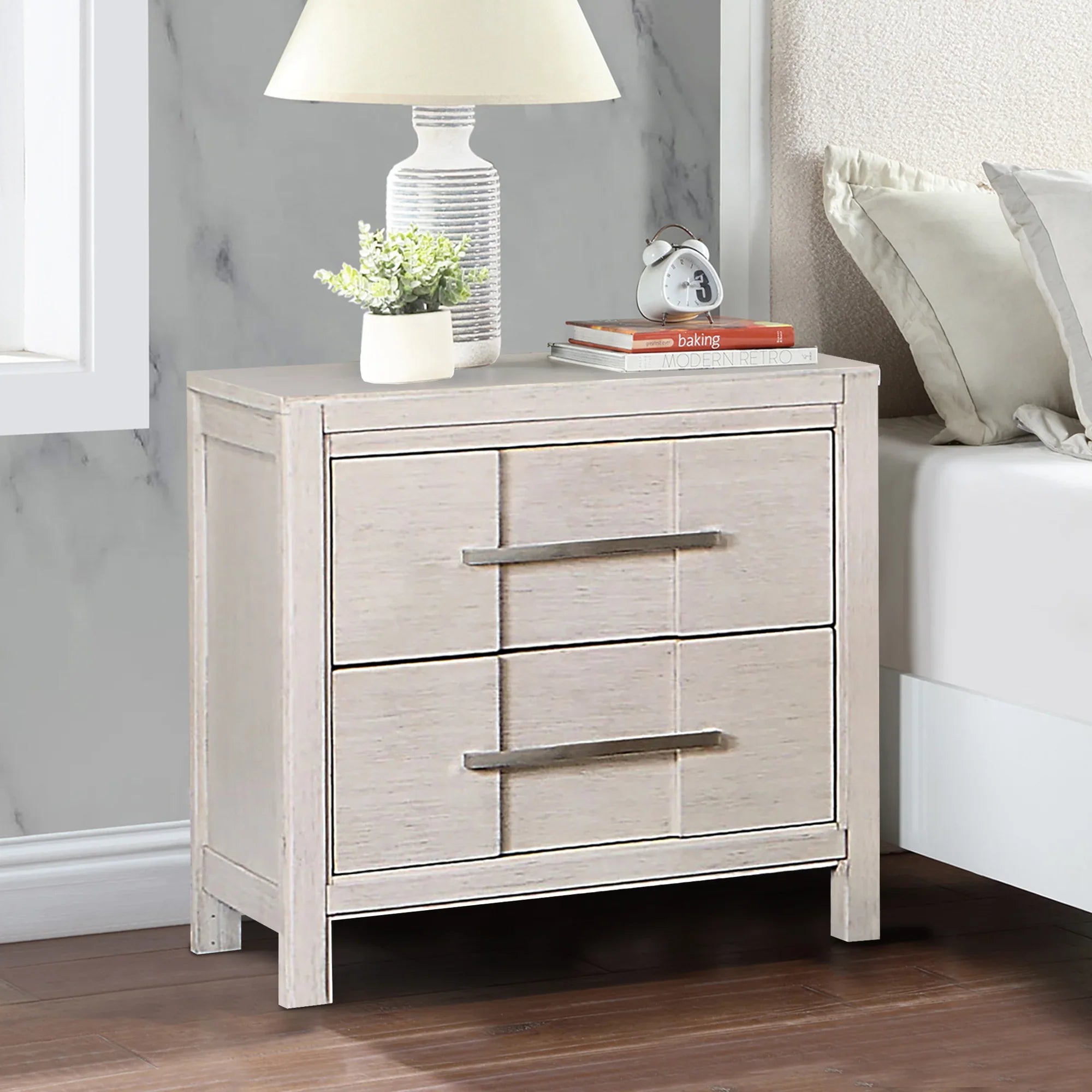 Berenice 23" Transitional Solid Wood 2-Drawer Nightstand