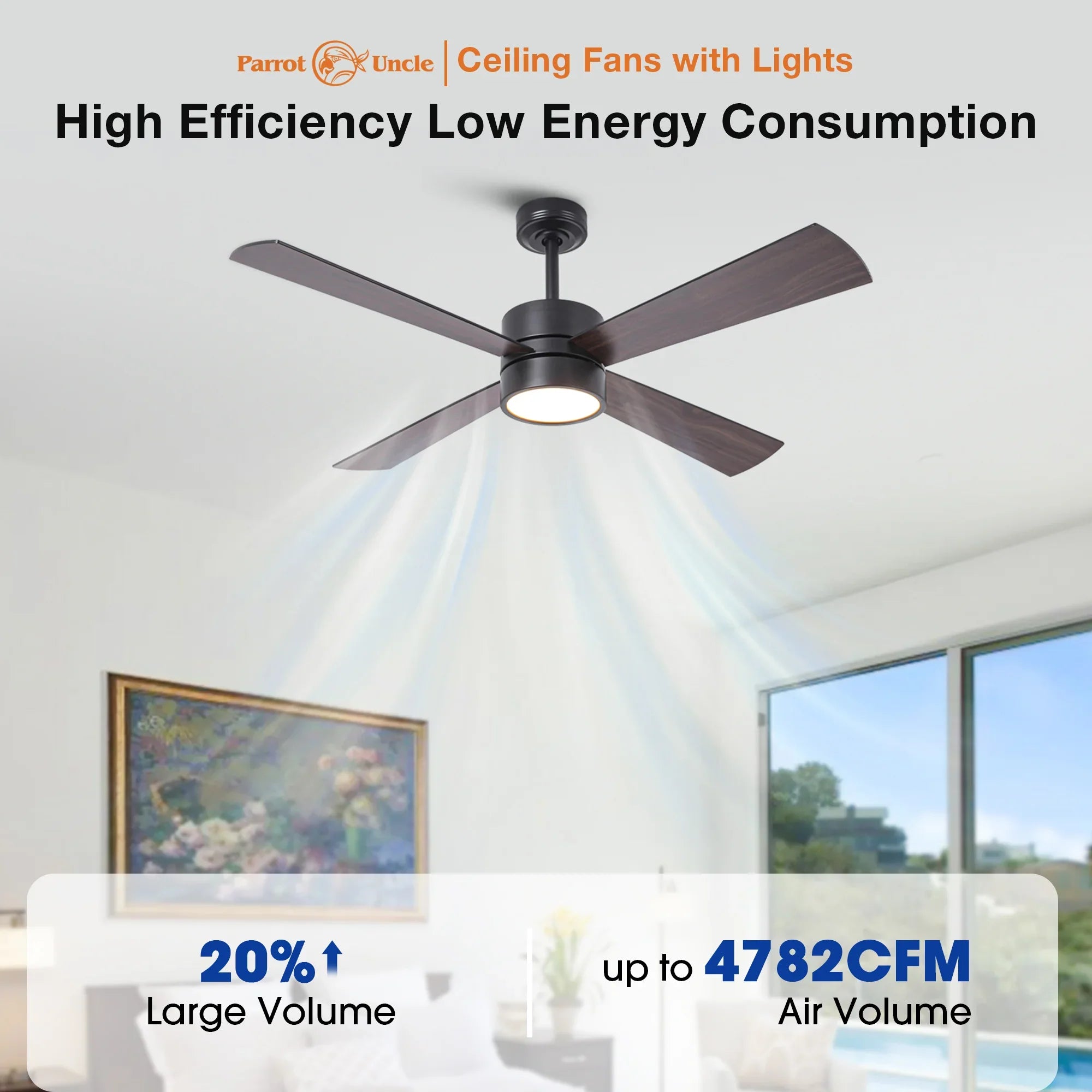 52 Inch Bucholz Industrial Dimmable RGB LED Ceiling Fan with Remote and APP Control