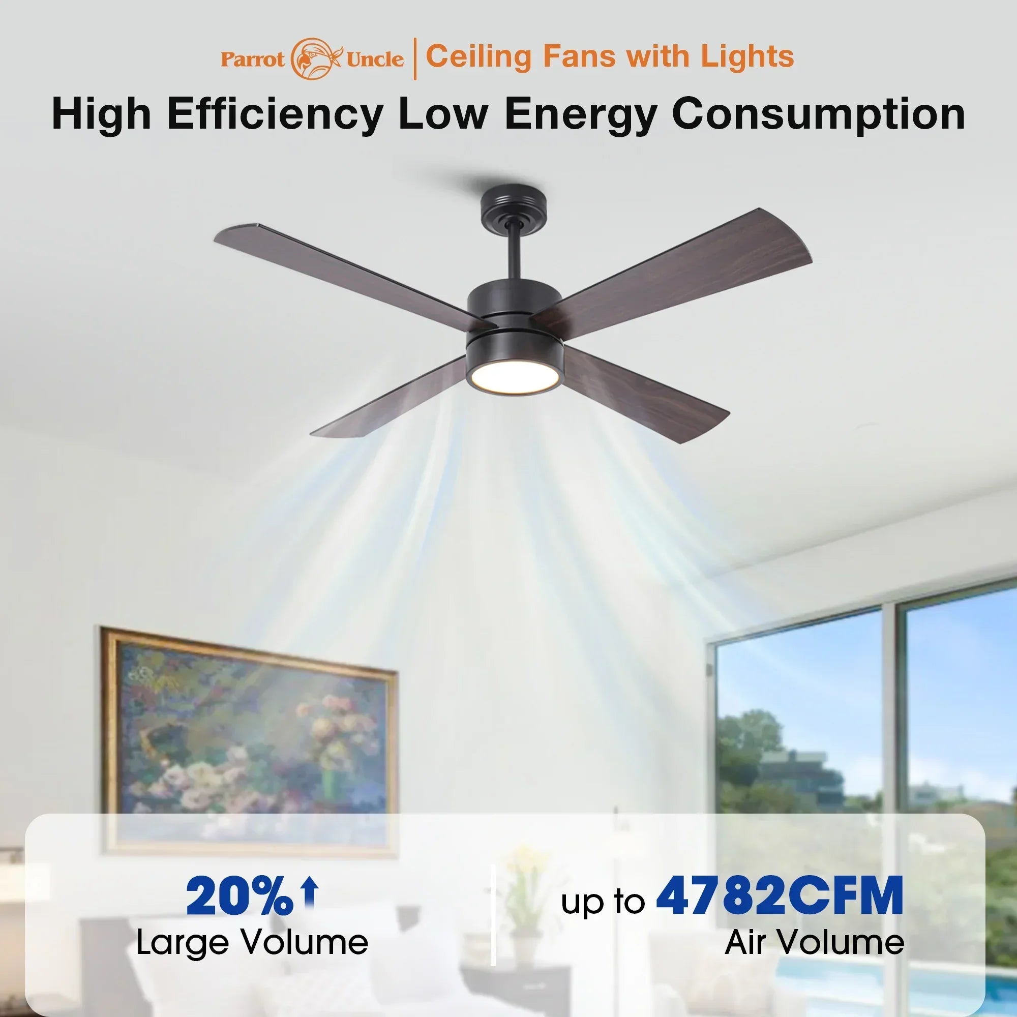 52 Inch Bucholz Industrial Dimmable RGB LED Ceiling Fan with Remote and APP Control