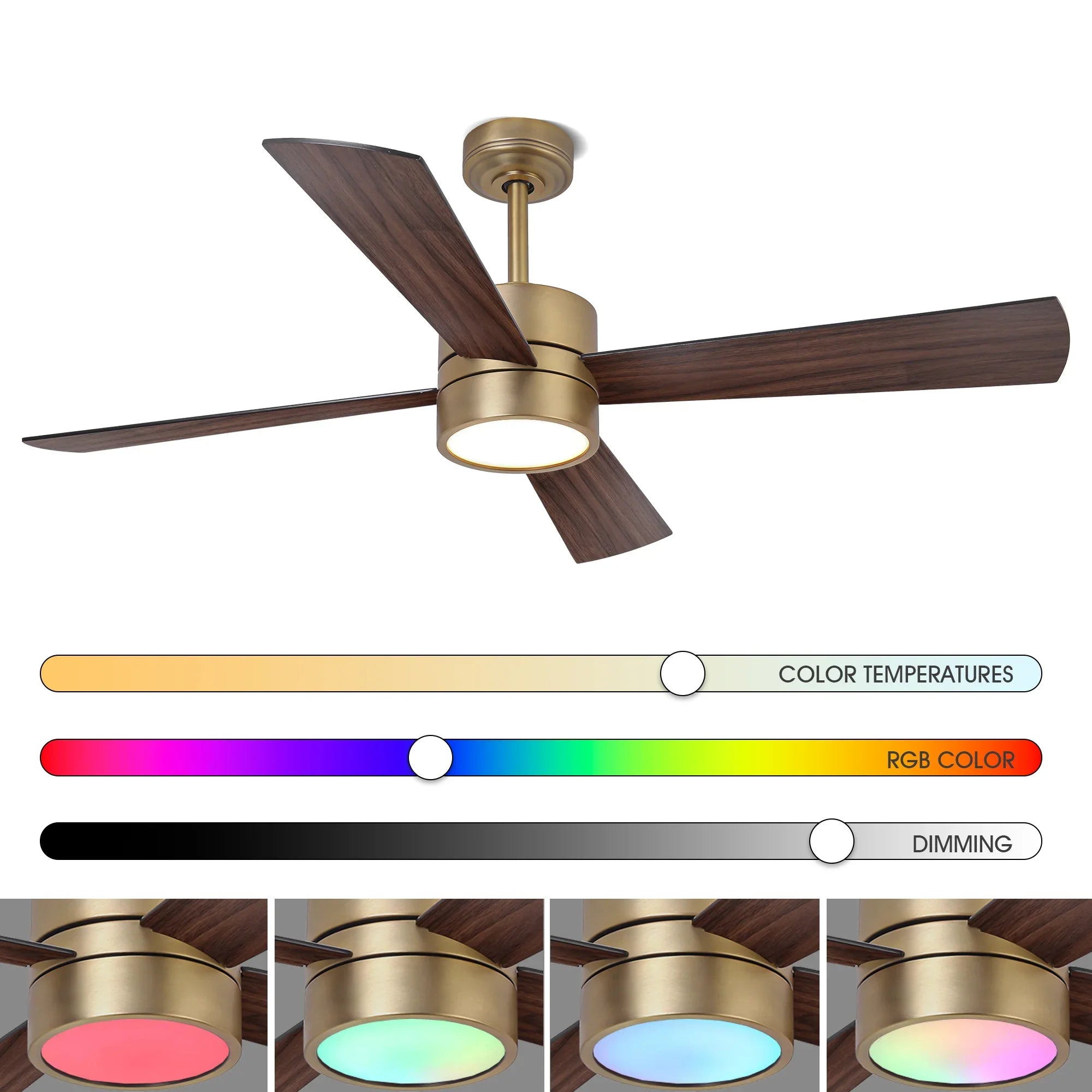 52 Inch Bucholz Industrial Dimmable RGB LED Ceiling Fan with Remote and APP Control
