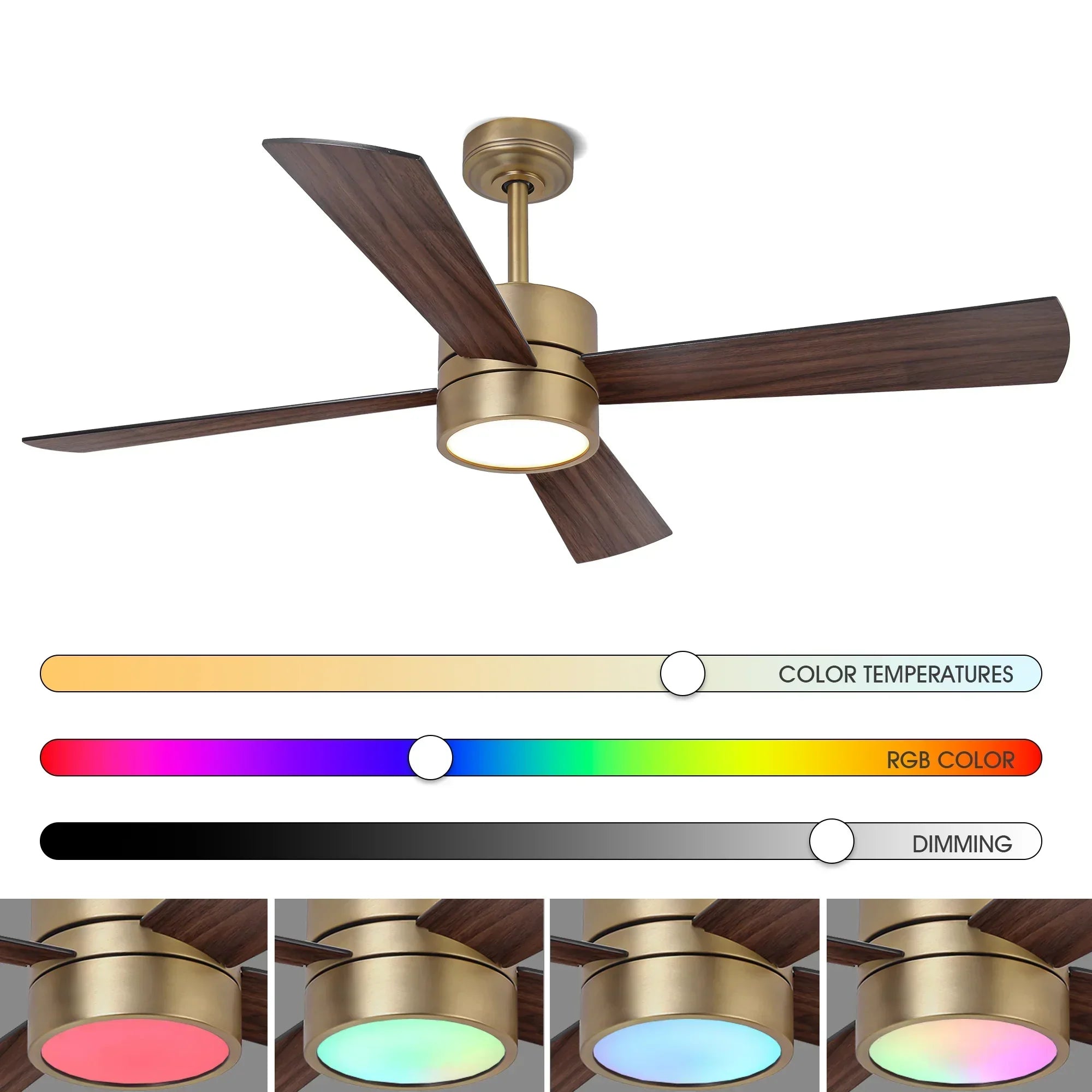 52 Inch Bucholz Industrial Dimmable RGB LED Ceiling Fan with Remote and APP Control