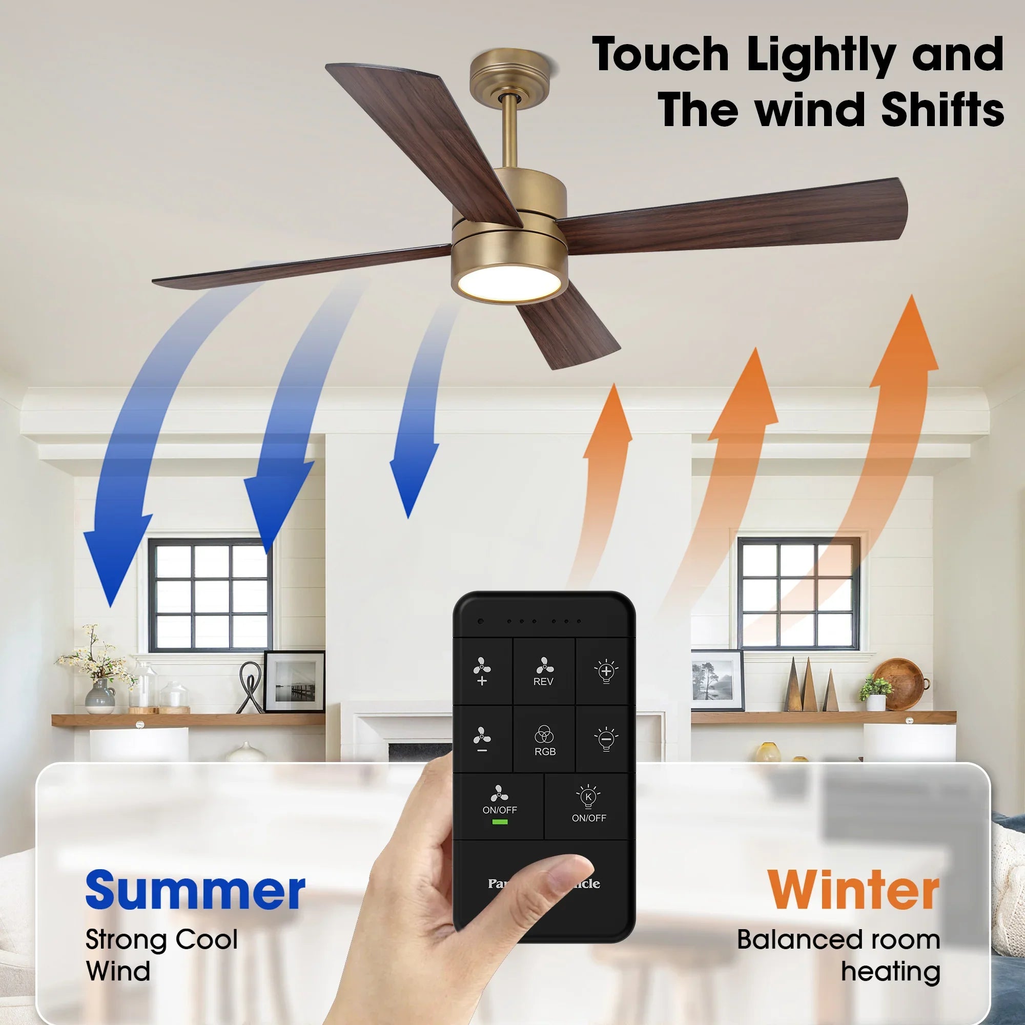 52 Inch Bucholz Industrial Dimmable RGB LED Ceiling Fan with Remote and APP Control