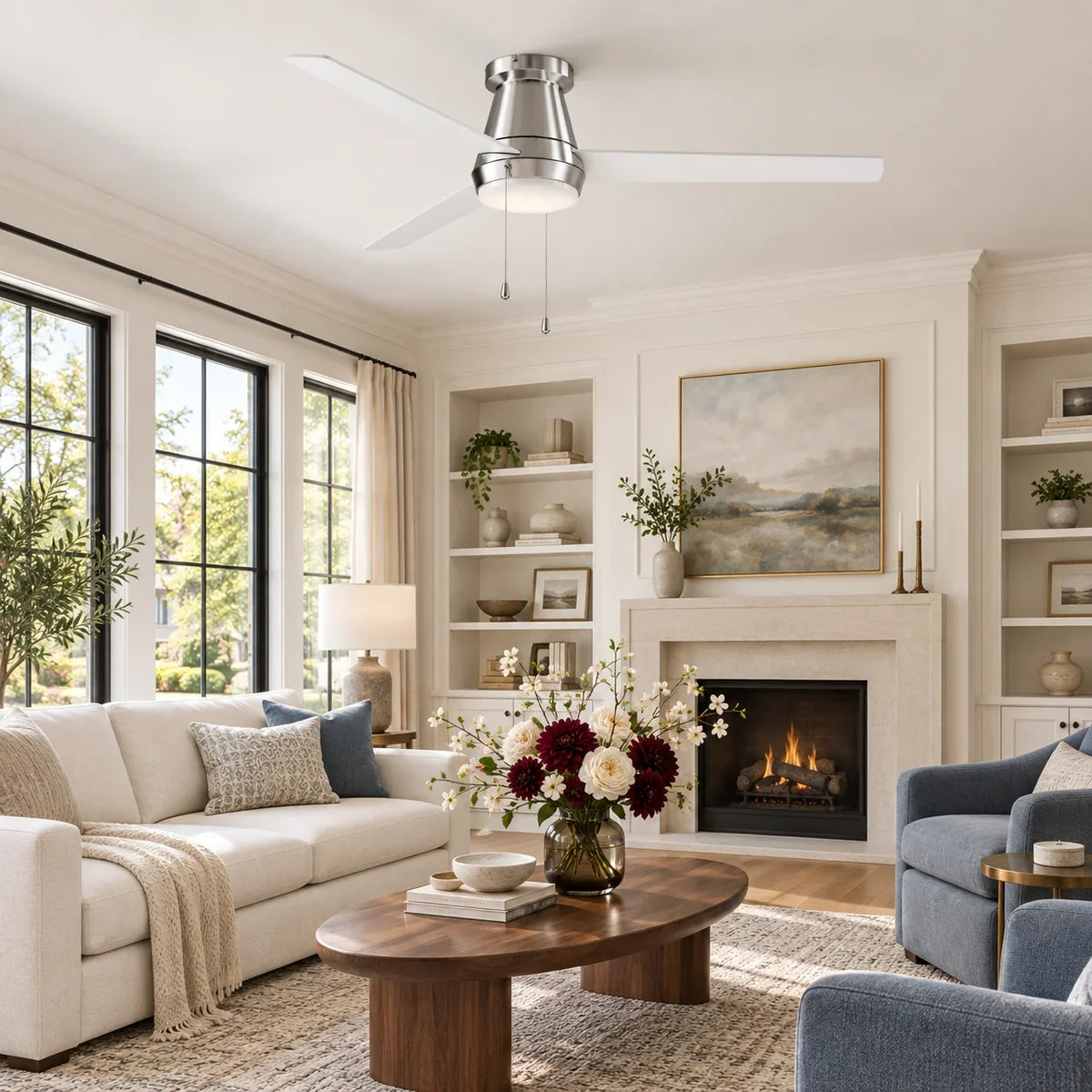 52 Inch Lewis Satin Nickel Pull-Chain LED Ceiling Fans